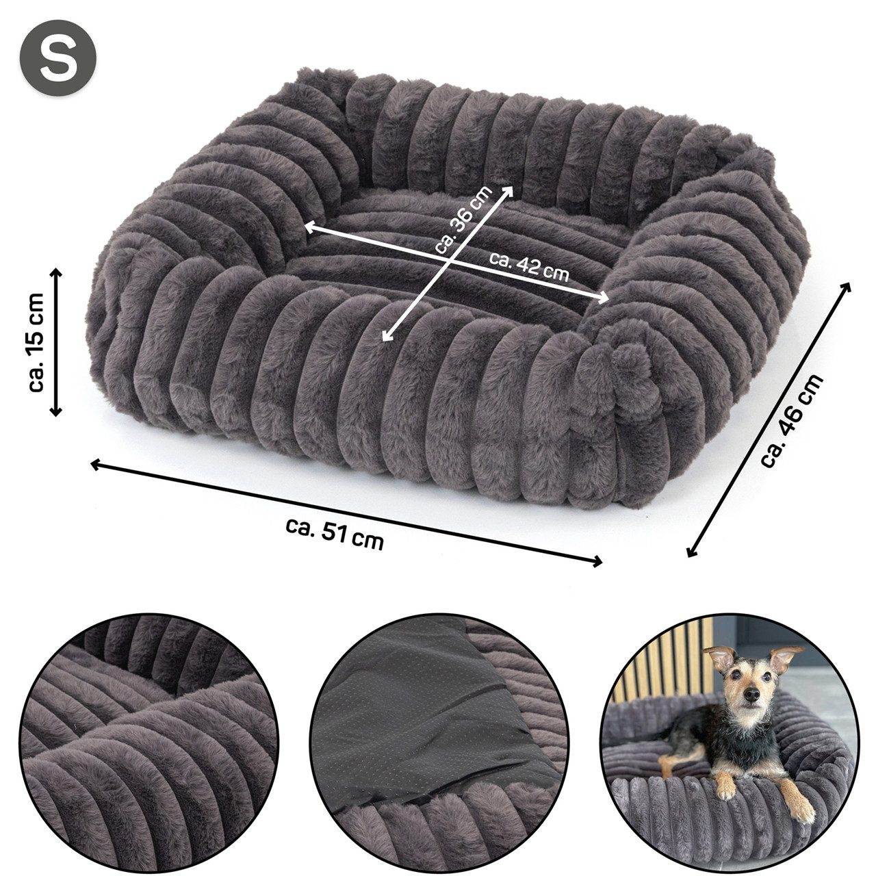 Wallace & Jones Tierbett Katzenbett Mary, edle Cordstoff-Optik, gepolsterte Seitenwände, anthrazit, ca. 71 x 58 x 18 cm