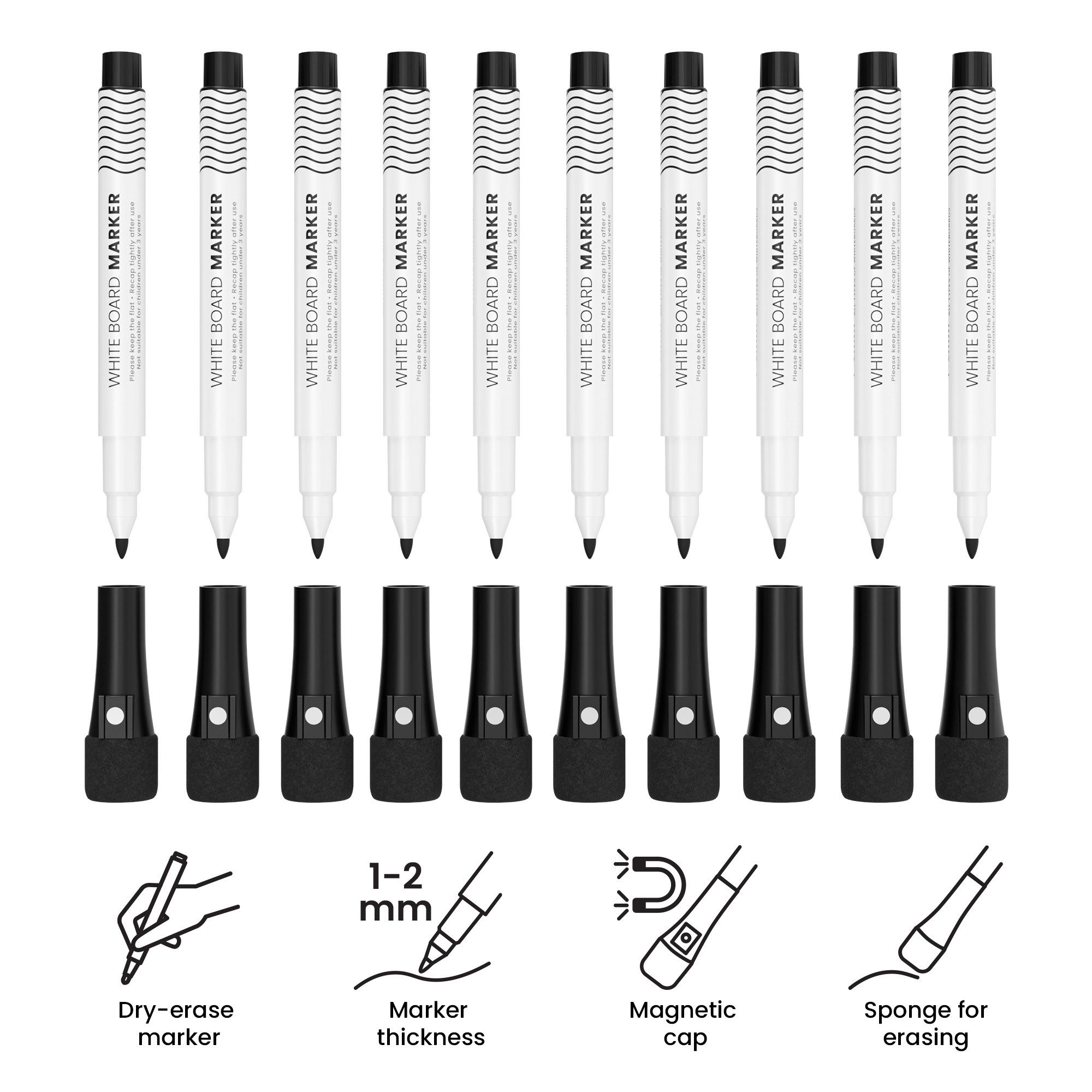 ALLboards Whiteboard Marker Dünn-spitzige Whiteboardmarker-Set ALLboards, (10-tlg)