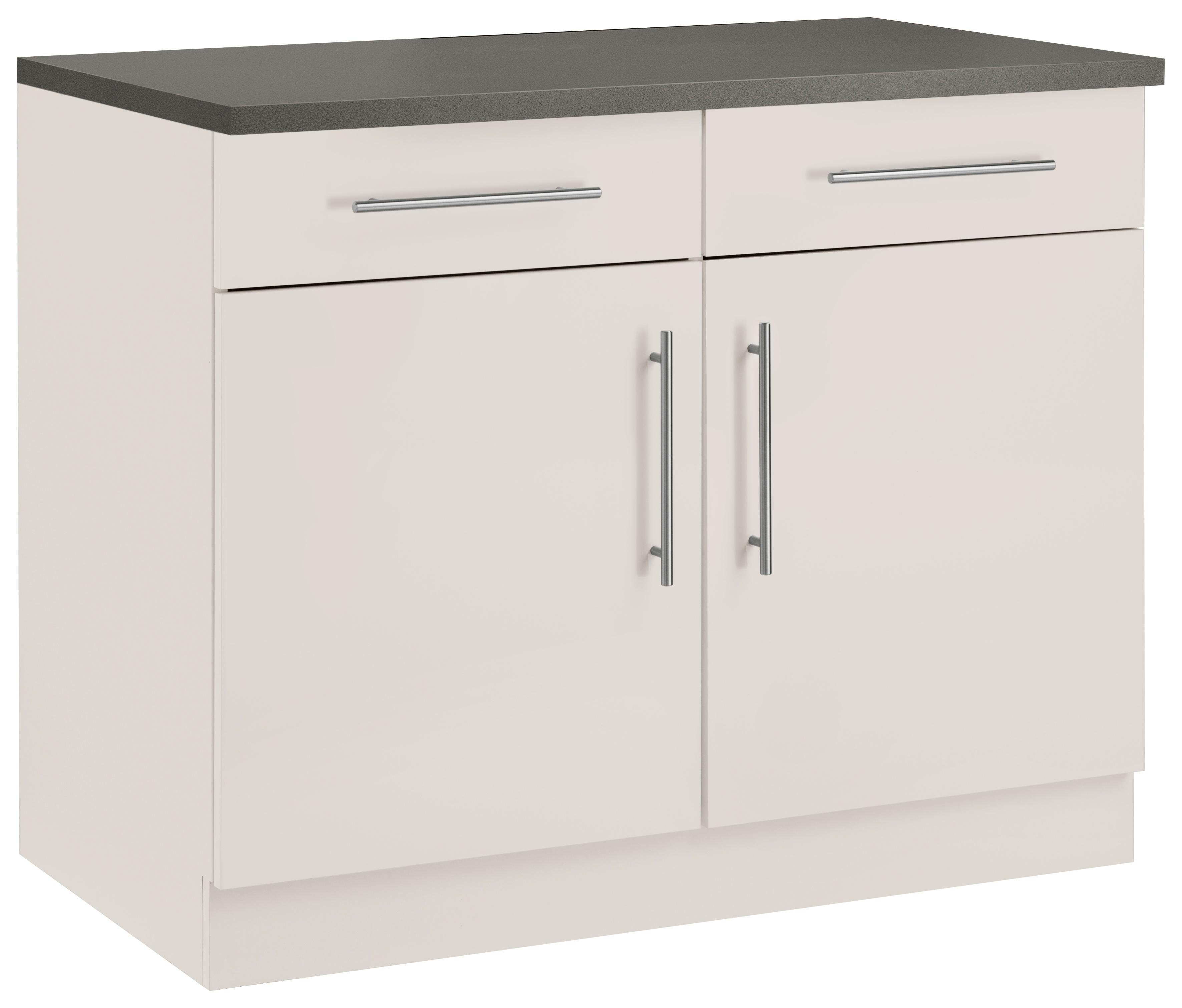 wiho Küchen Unterschrank Cali 100 cm breit Front und Korpus: Cashmere, Arbeitsbplatte: Granit Grau | Cashmere