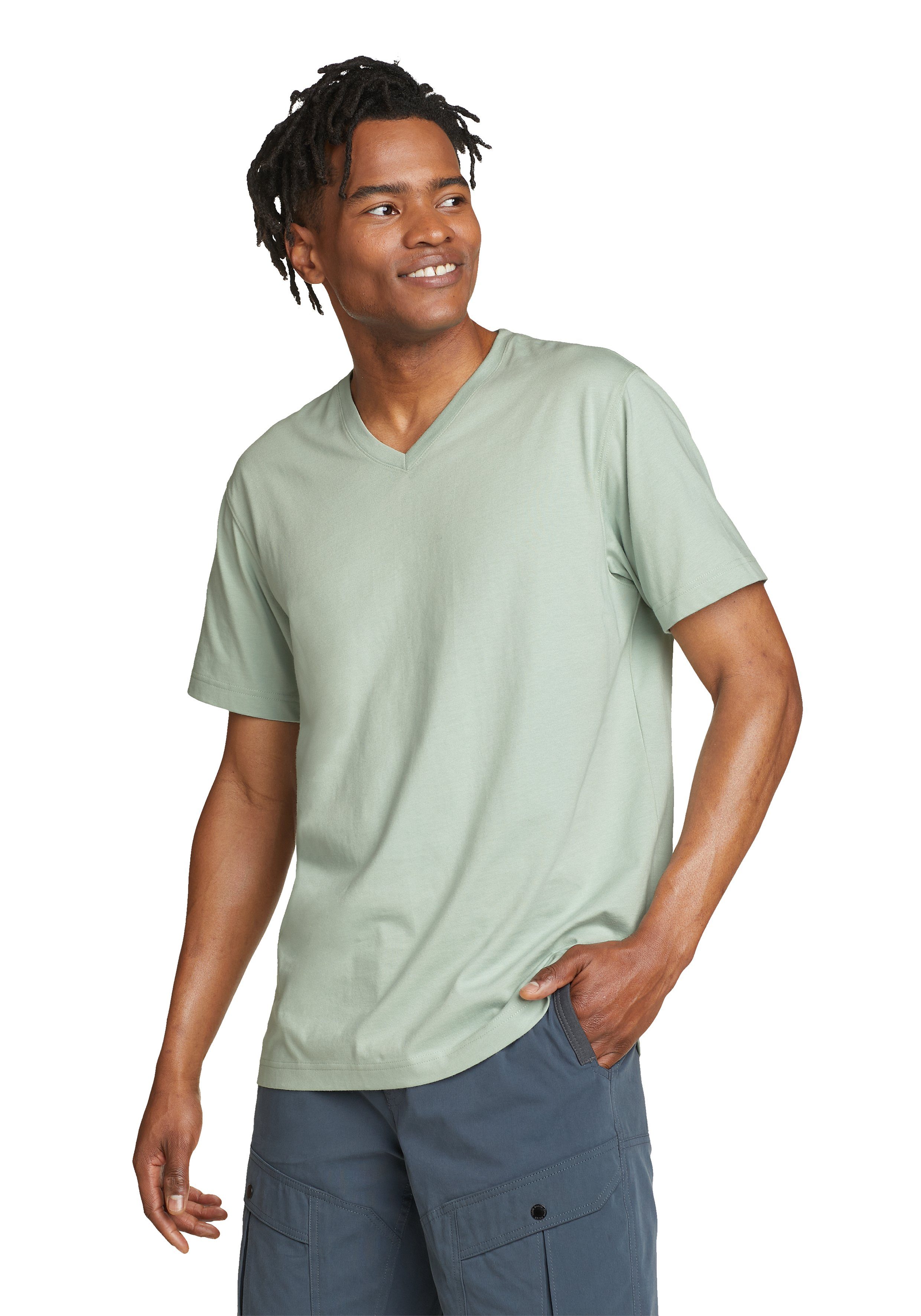 Eddie Bauer T-Shirt Legend Wash Pro Shirt 100% Baumwolle - V-Ausschnitt Seladongrün