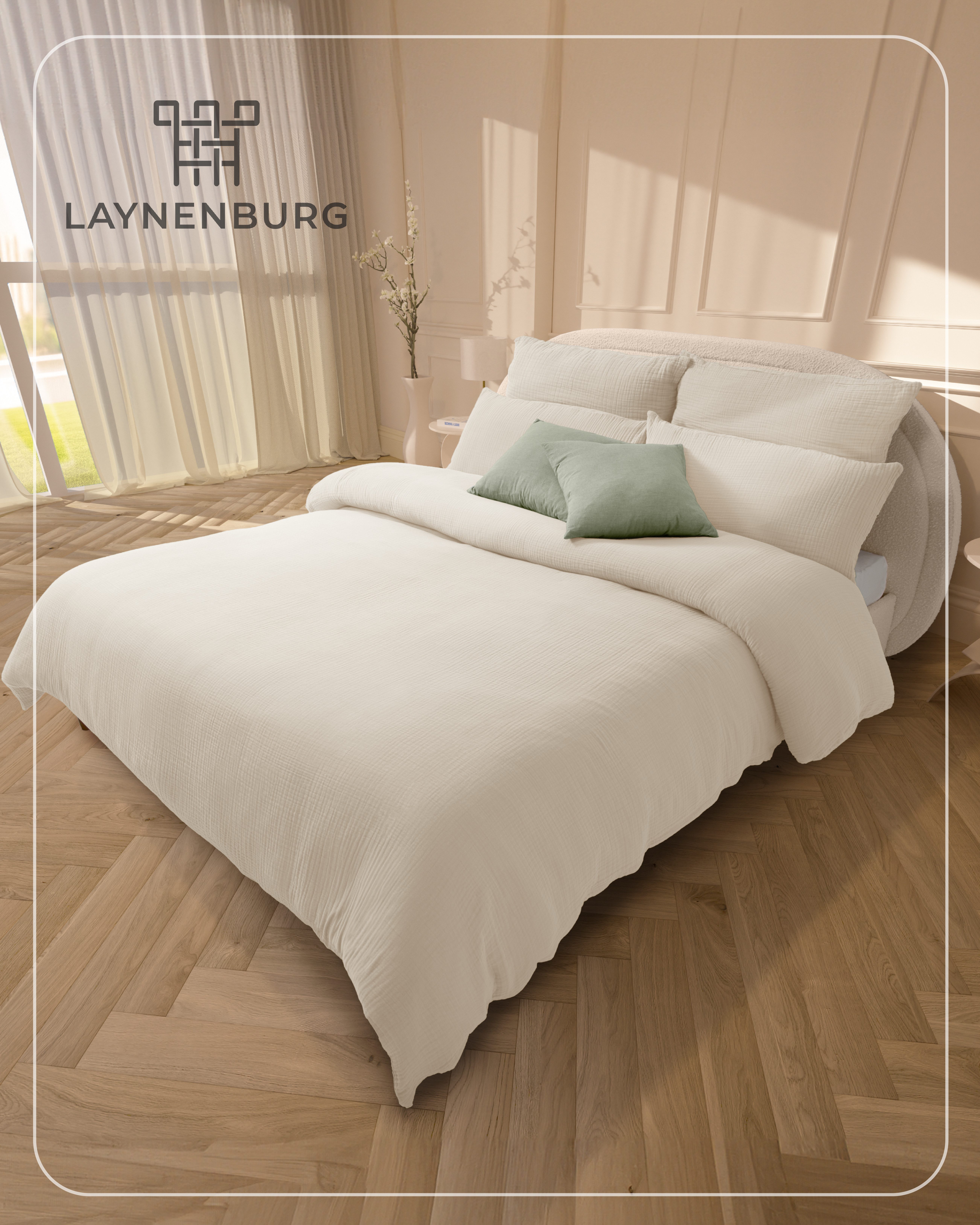 Laynenburg Bettwäsche Musselin aus 100% Baumwolle in 135x200 oder 155x220 cm, atmungsaktiv & bügelfrei – 2 lagig mit Reißverschluss & Haltebändern
