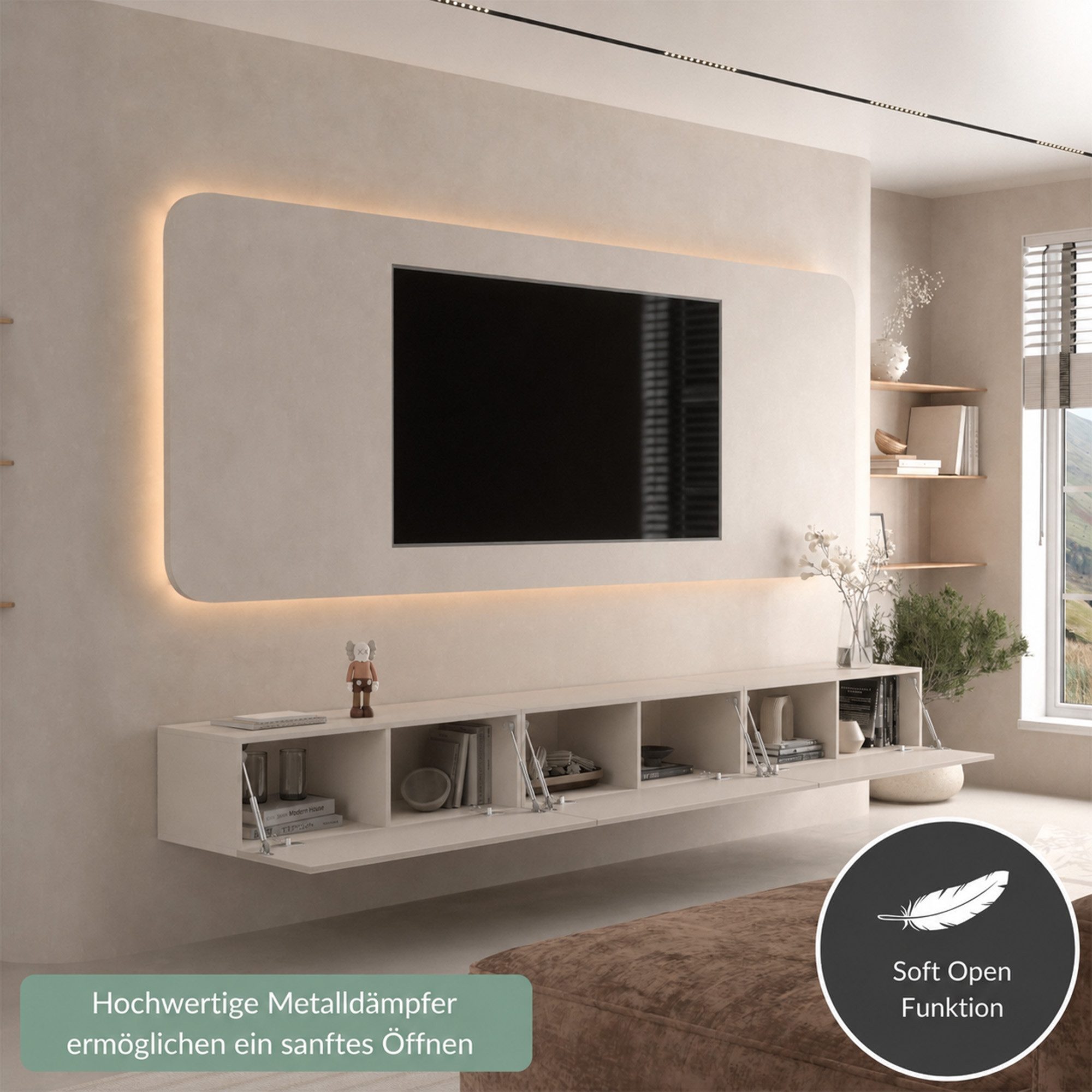Planetmöbel TV-Schrank West TV-Board, Fernsehtisch 300 cm lang, TV-Lowboard (für Fernseher bis 85 Zoll, TV Schrank viel Stauraum, sideboard hängend, Fernsehschr – Bild 5 von 5