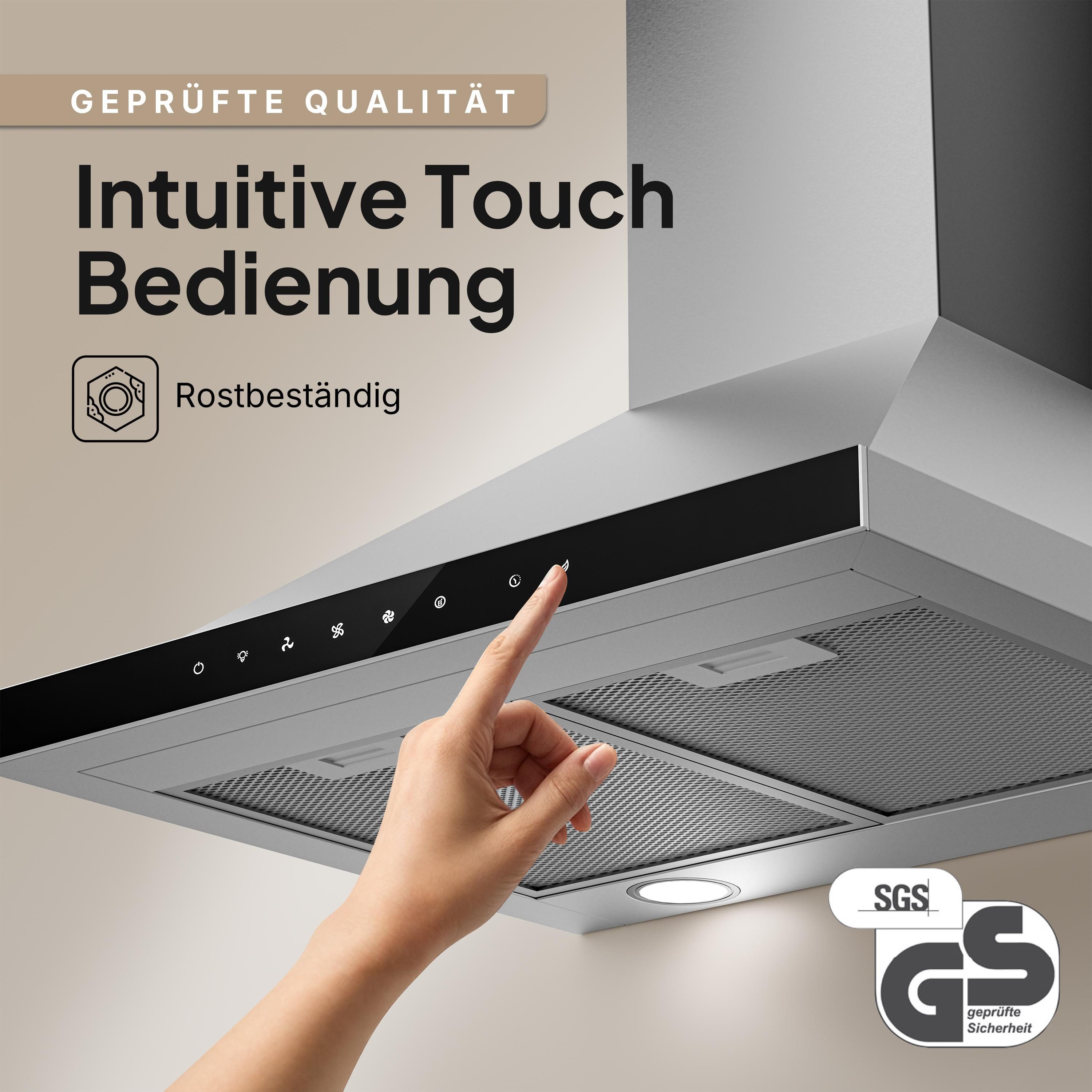 Levivo Wandhaube A+++ Dunstabzugshaube 60cm Umluft & Abluft mit 770 m³/h A+++ Dunstabzugshaube 60cm Umluft & Abluft mit 770 m³/h, Aktivkohlefiltern, Fettfiltern, LED-Beleuchtung