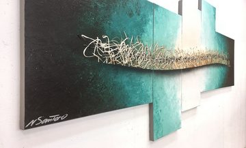 WandbilderXXL XXL-Wandbild Silver Shoal 210 x 90 cm, Abstraktes Gemälde, handgemaltes Unikat