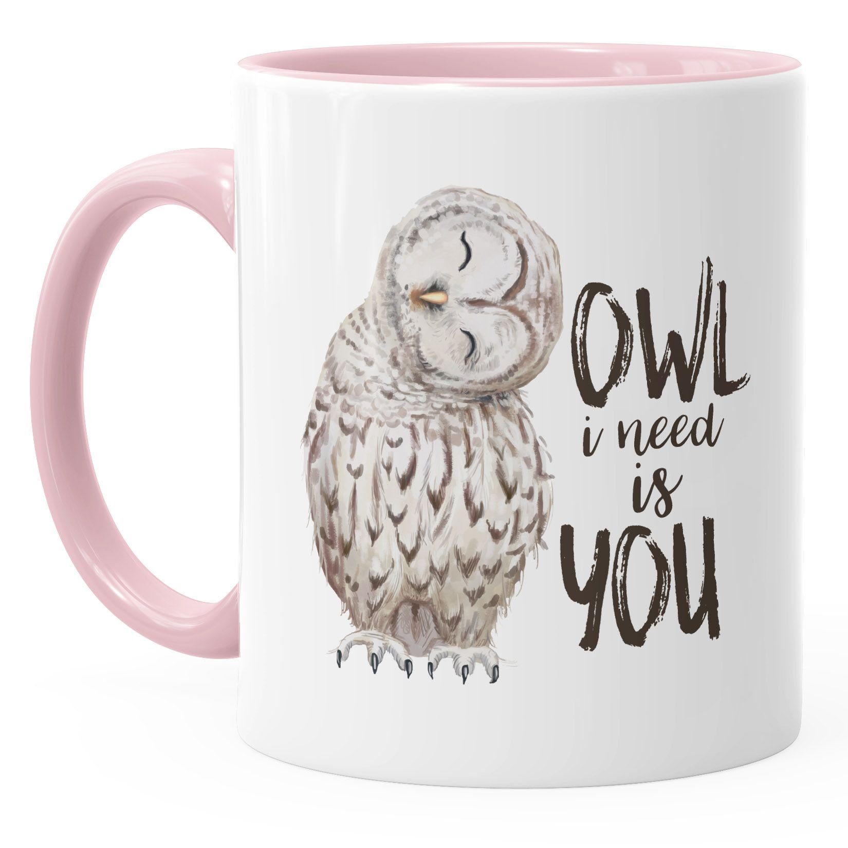 rosa Geschenk Ehe Spruch Owl Eule Liebe Keramik Weihnachten Tasse you I Kaffee-Tasse is MoonWorks Valentinstag need MoonWorks®, Partnerschaft