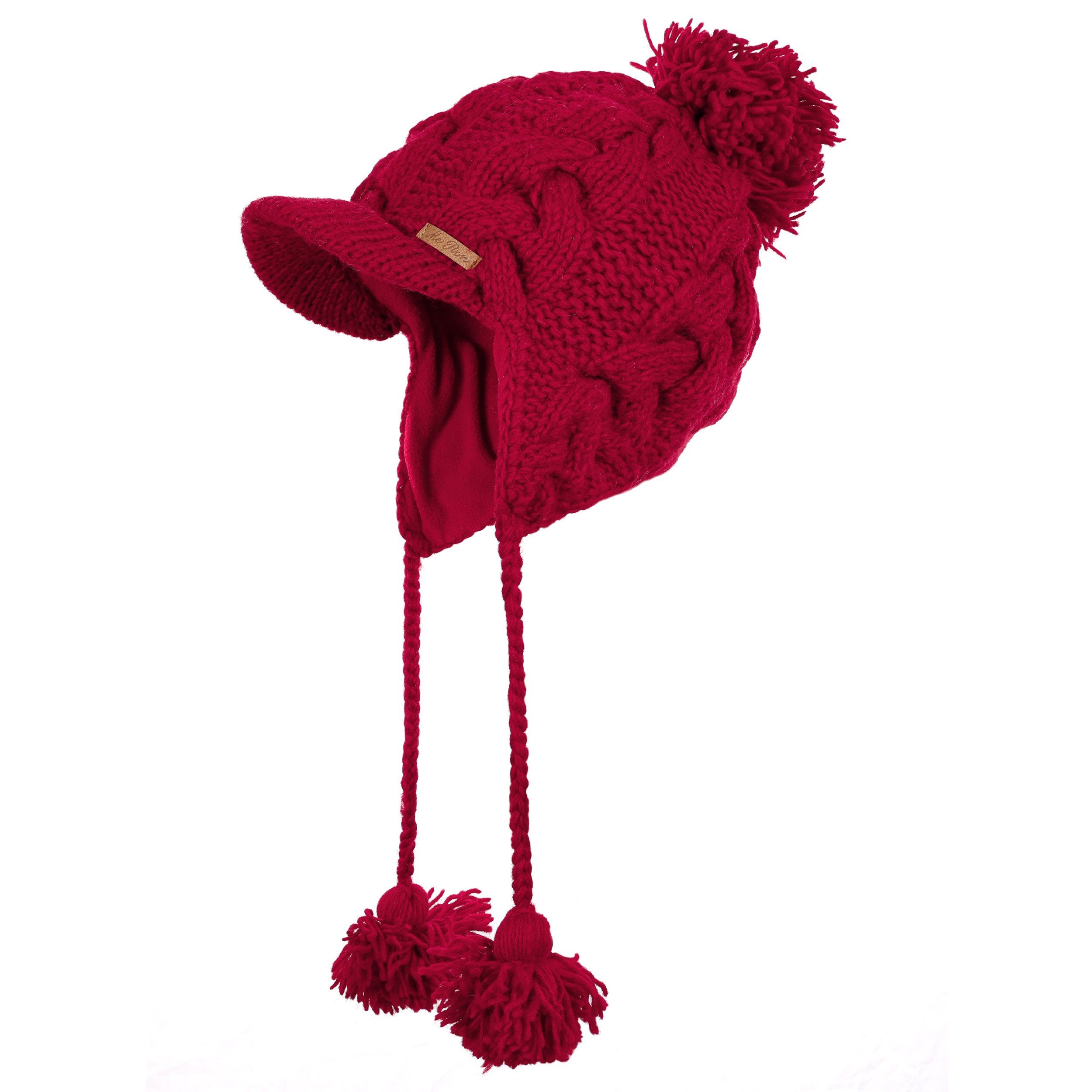 McRon Strickmütze Wollmütze Modell Susi gefüttert mit Fleece Rot