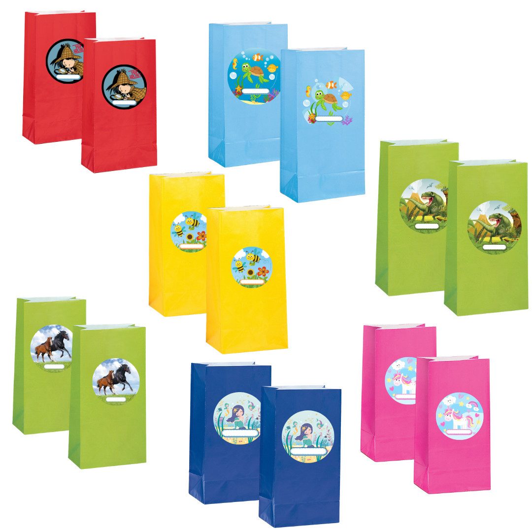 Partystrolche Tragetasche Papiertüten mit Sticker für verschiedene Mottopartys Kindergeburtstag