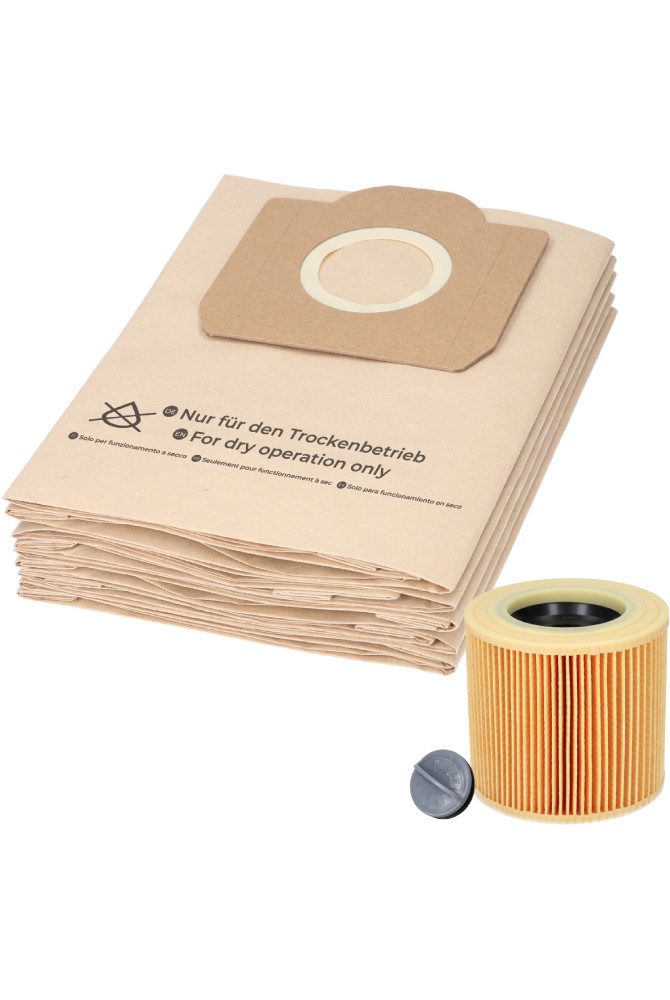 McFilter Staubsaugerbeutel (10 Stück) + 1 Filter, passend für Kärcher Nass- Trockensauger WD3 WD 3 P, 11 St., Alternative für 6.959-130.0 (Beutel), 6.414-552.0 (Patronenfilter)