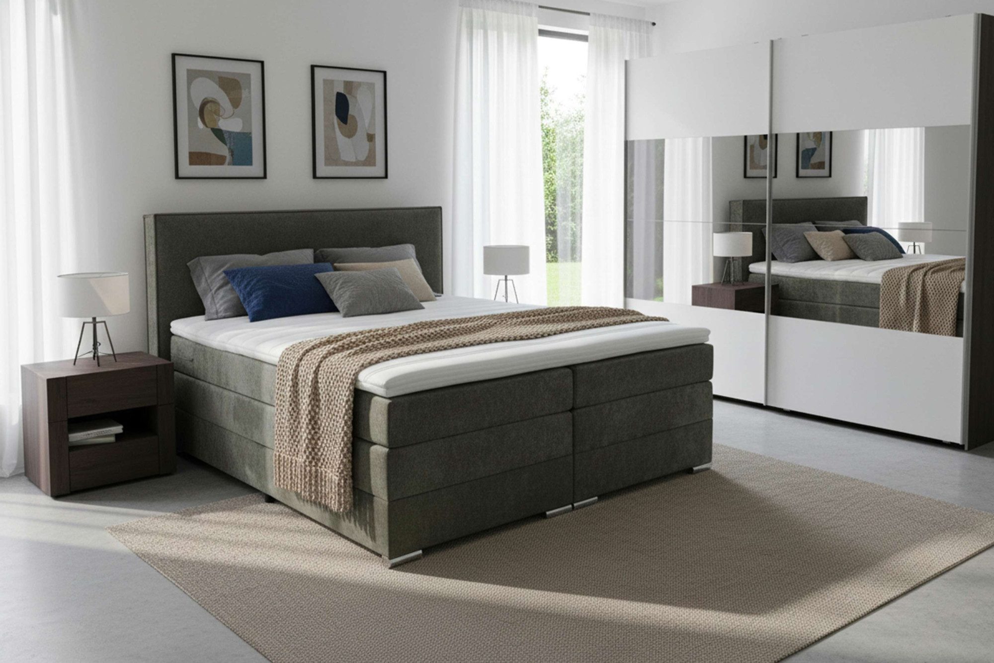 Home affaire Boxspringbett Romeo, Doppel- & Polsterbett, Federkernbett, Komfortbett, 160, 180 cm, inkl. 6 cm Topper, zwei Bettkästen, Taschen-Federkernmatratze in H4