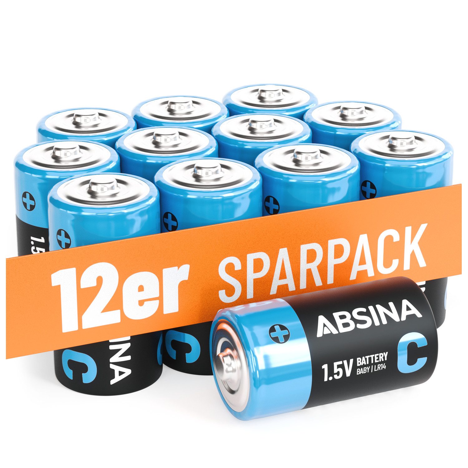 ABSINA 12x Baby C Батареи 1,5V Alkaline, langlebig, LR14 für Taschenlampe Batterie, (1 St)