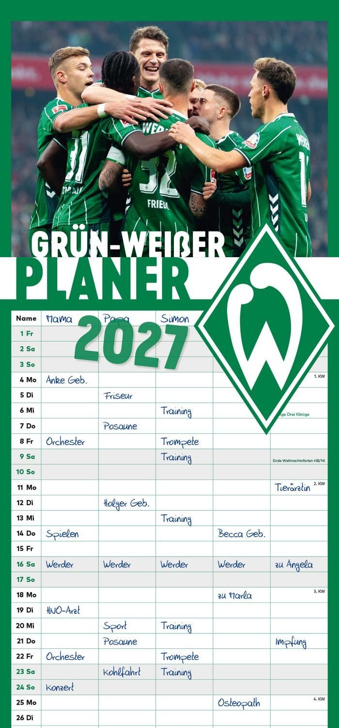Familienkalender grün-weißer Planer 2027