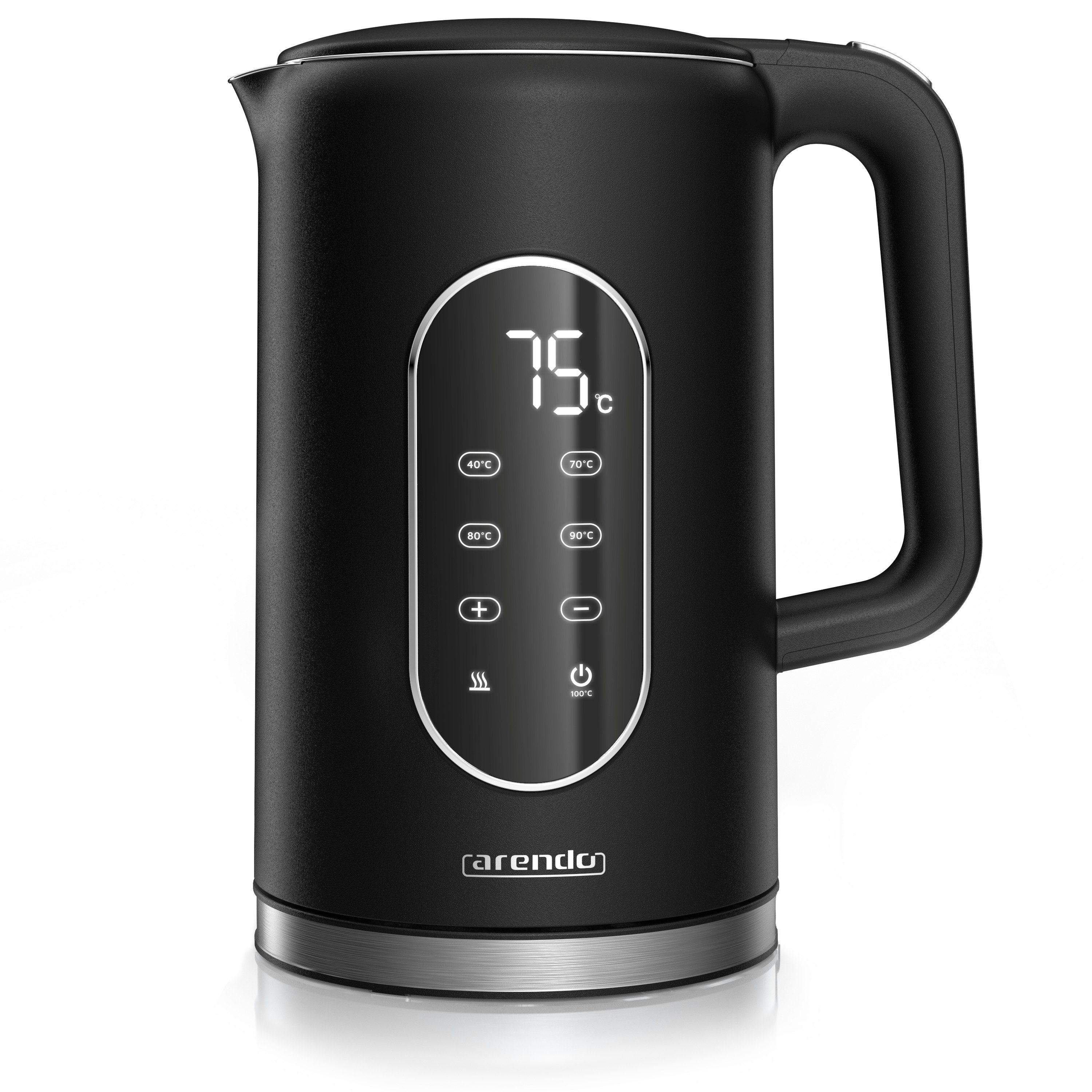 Arendo Wasserkocher aus Edelstahl, Temperatureinstellung 40°-100°C mit Anzeige, Teekocher, 1,7 l, 2200 W, 40‑100 °C in 5 °C‑Schritten, Doppelwand, 2 h Warmhalten, LED‑Display