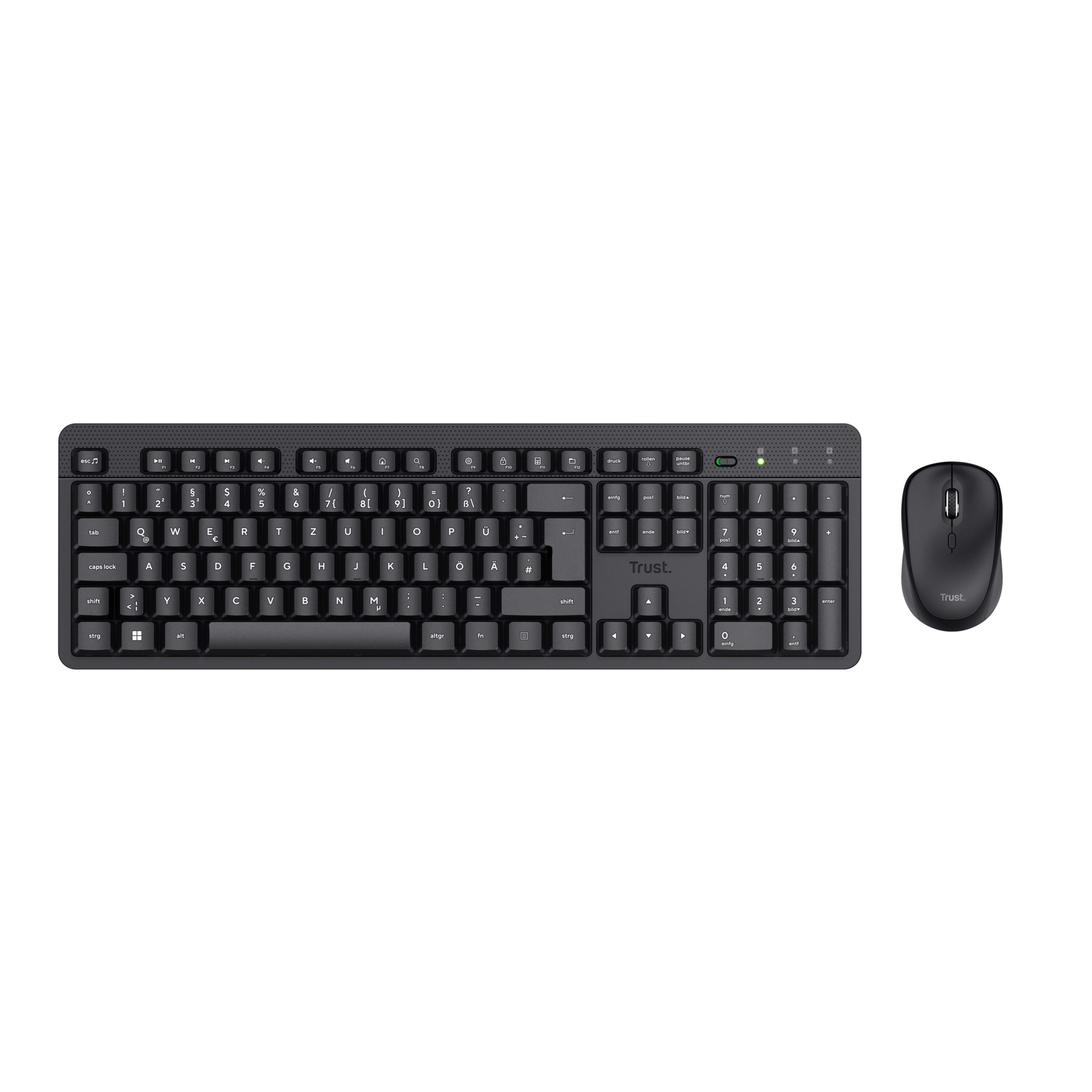 Trust Ody II Silent Wireless Tastatur Maus Set kabellos für PC Laptop Tastatur- und Maus-Set, (Set bestehend aus Tastatur und Maus)