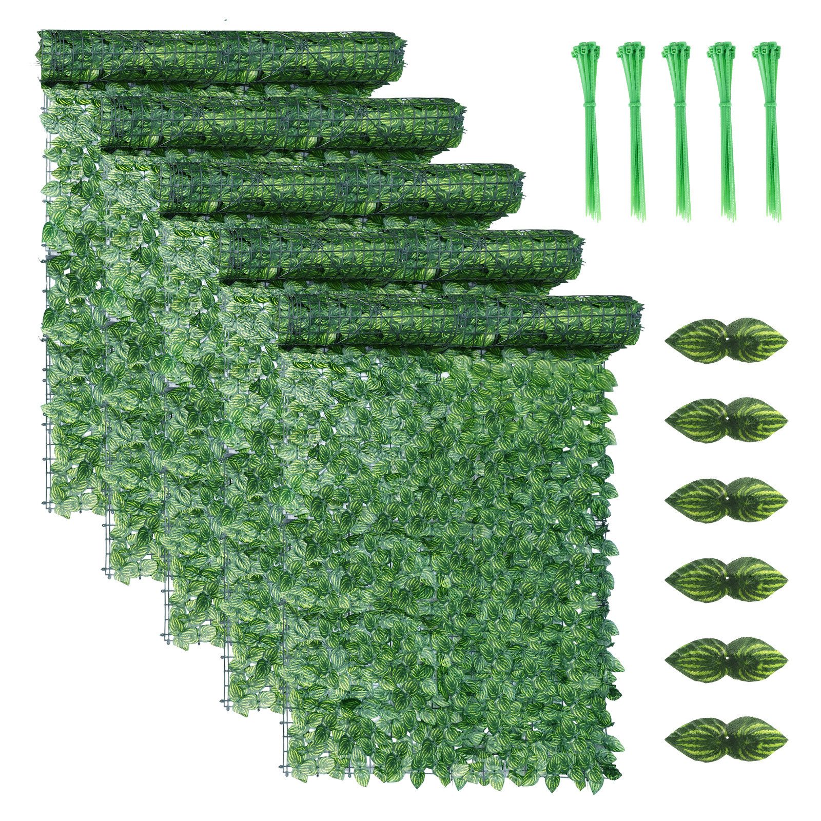 BlingBin Balkonsichtschutz Sichtschutzhecke Windschutz Efeu Sichtschutz Blätterzaun 1x3M (5 Stück, 5-St., 300x100cm) Kunsthecken-Sichtschutz, für Balkon und Terrasse