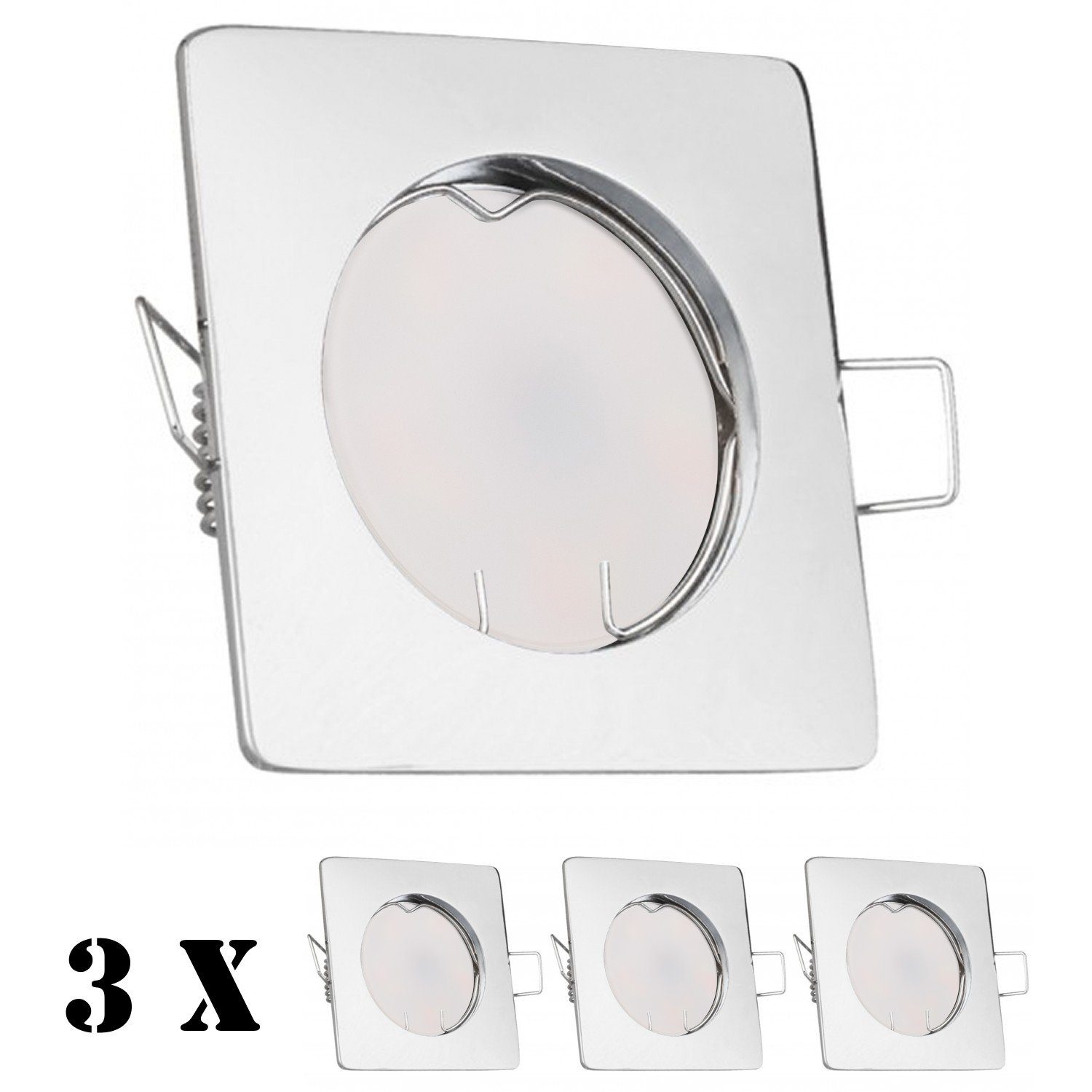 LEDANDO LED Einbaustrahler 3er LED Einbaustrahler Set extra flach in chrom mit 5W Leuchtmittel vo