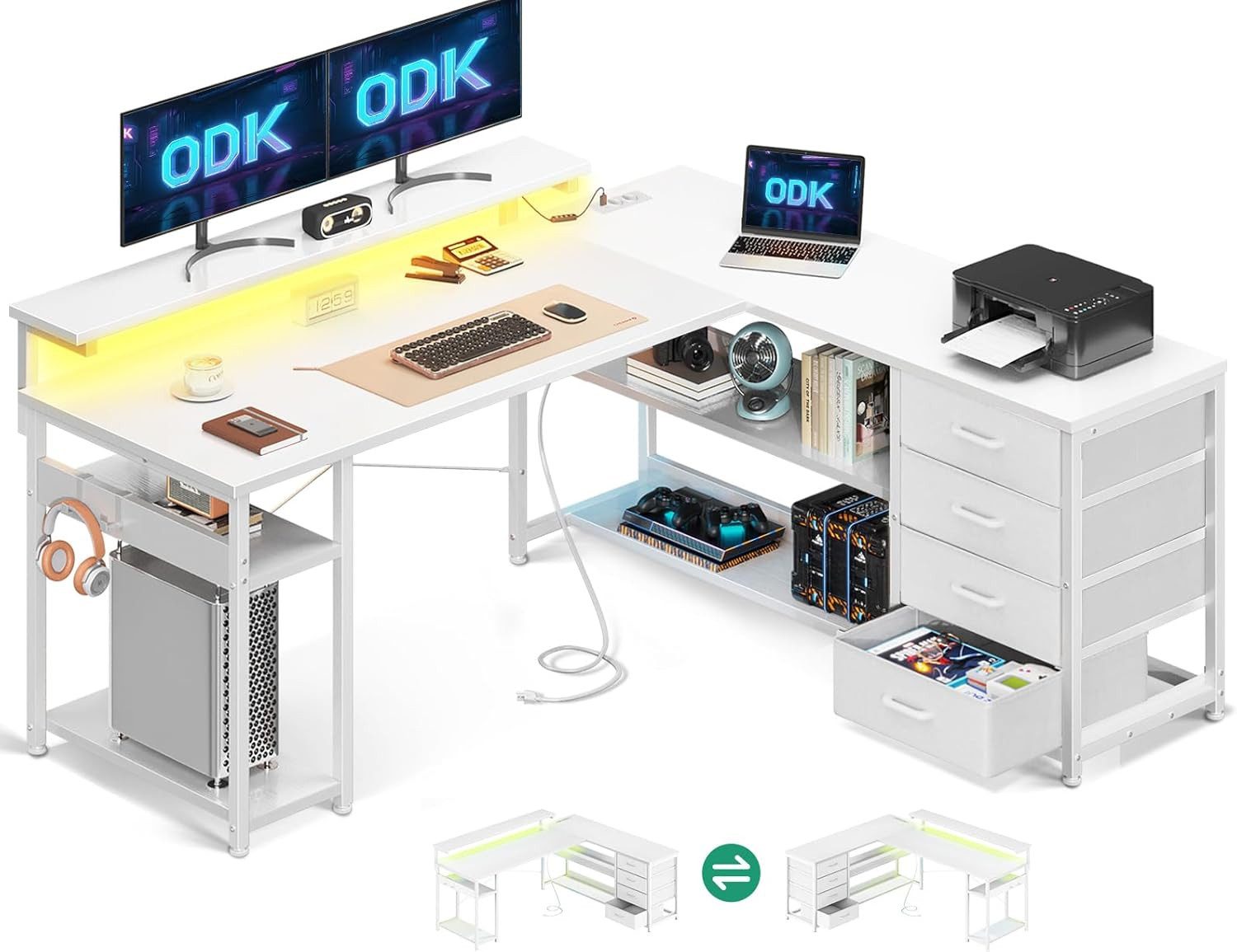 ODK Schreibtisch mit Schubladen, 2 Steckdosen günstig online kaufen