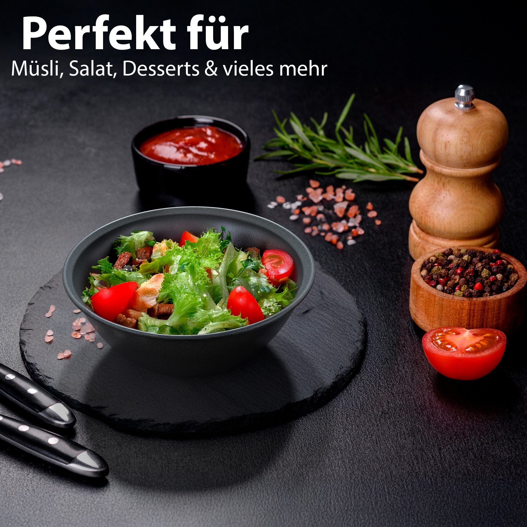 BigDean Müslischale 6 Stück bruchfest 700ml in elegantem schwarz Lieblingsschalen, Kunststoff, (Set, 6-tlg), BPA-Frei, Spülmaschinenfest, Müsli, Suppe, Desert,  – Bild 4 von 5