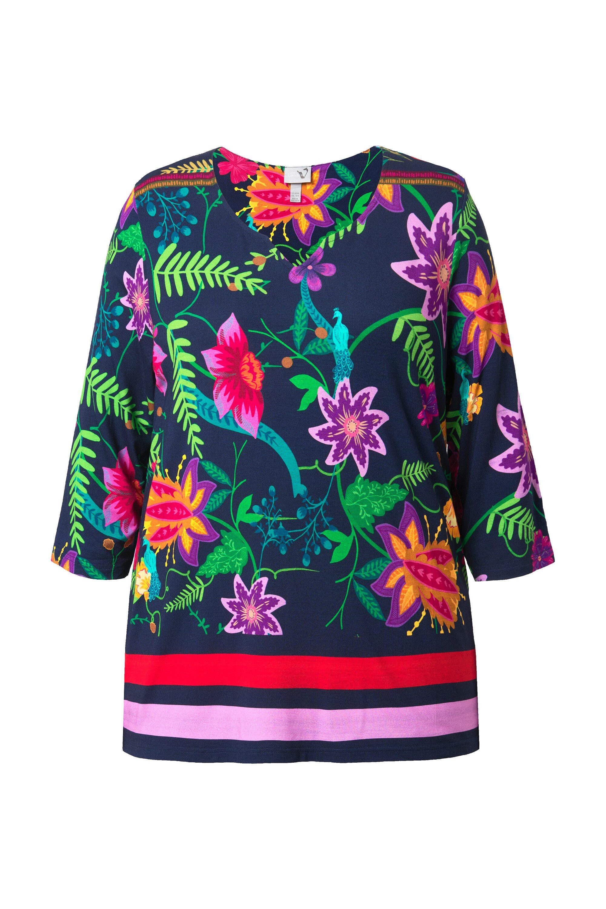 Ulla Popken T-Shirt Shirt Landhausdruck A-Linie Tunika-Ausschnitt günstig online kaufen