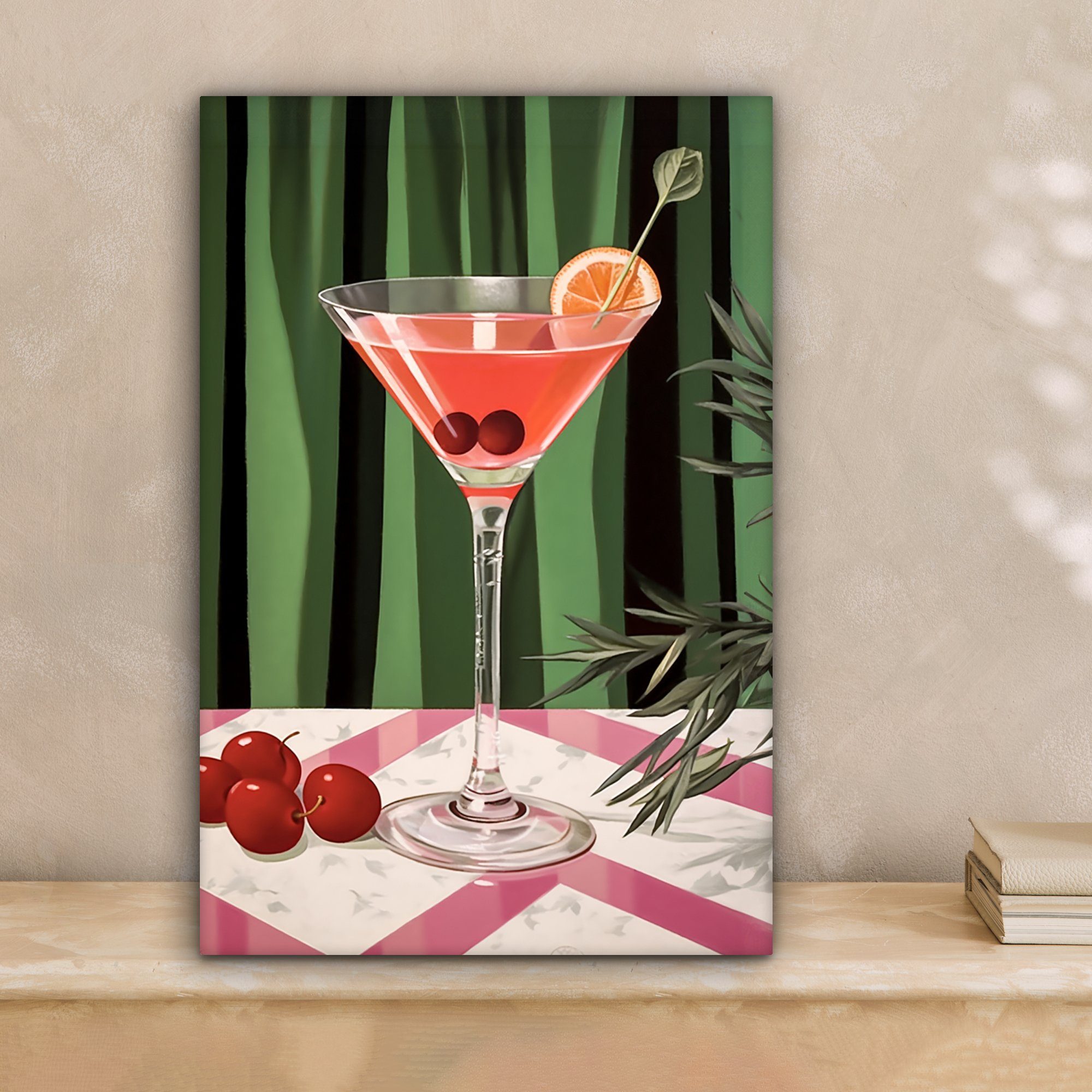 inkl. 20x30 St), Weihnachten Leinwandbild Gemälde, OneMillionCanvasses® Cocktail - (1 Preiselbeere fertig - Leinwandbild Zackenaufhänger, bespannt - Rot, - Grün cm