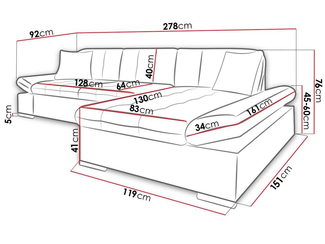 mit Eckcouch, Premium, MIRJAN24 Regulierbare Armlehnen Ecksofa L-Form Design Montana