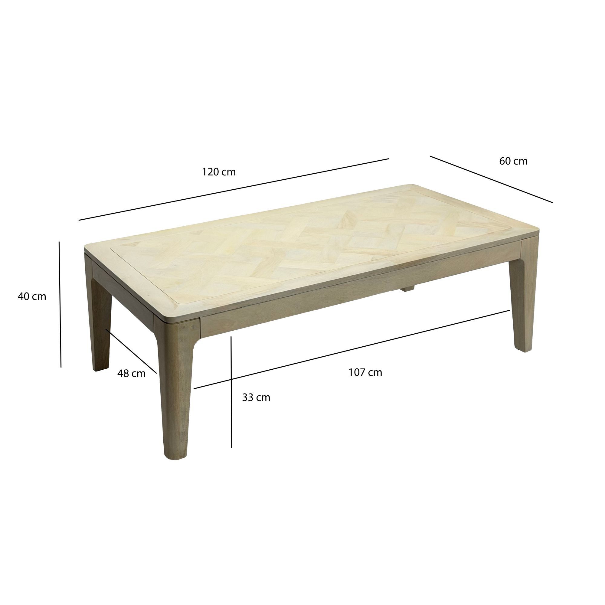 FINEBUY Couchtisch FB77663 Sofatisch 120cm Wohnzimmertisch Loungetisch (Warme Holzoptik mit natürlicher Maserung), Zeitloses Design für stilvolle Wohnräume
