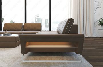 Sofa Dreams Sofa Design Ledersofa Rotello U Form Luxus Leder Sofa, Couch wahlweise mit Multifunktionskonsole