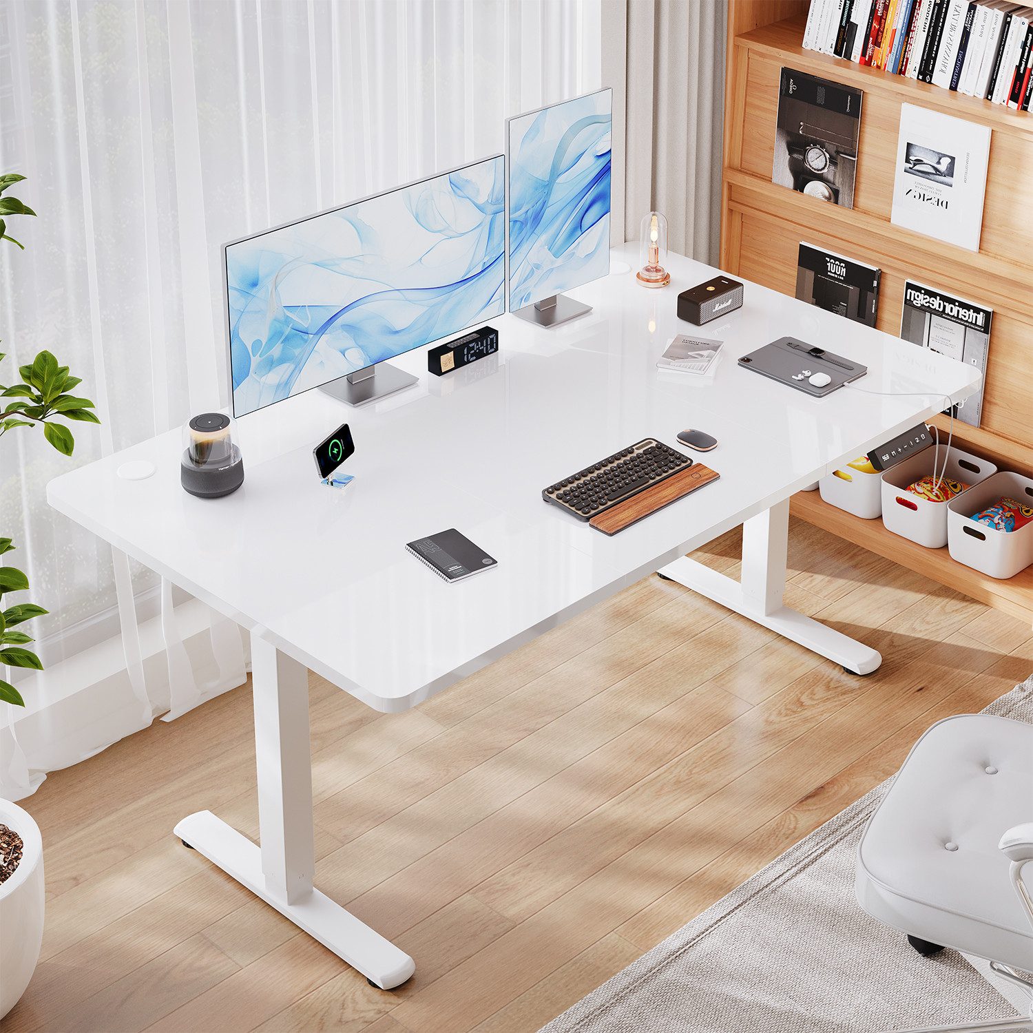 HOMALL Schreibtisch Höhenverstellbarer mit Gedächtnissteuerung, 110/120/140cm x 70cm (2-lagige Höhenverstellung mit sitzender Erinnerungsfunktion und USB-Ladeanschluss)