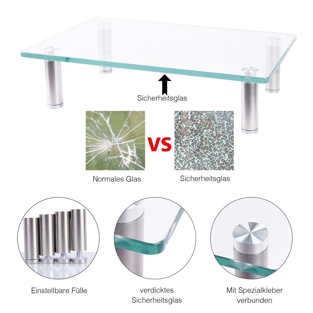 Feel2Home Monitor-Halterung Monitorerhöhung Bildschirmerhöhung Tisch TV Aufsatz versch. Größen, (bis 0 Zoll, Stück, Premium-Monitor Tisch, Sicherheitsglas)