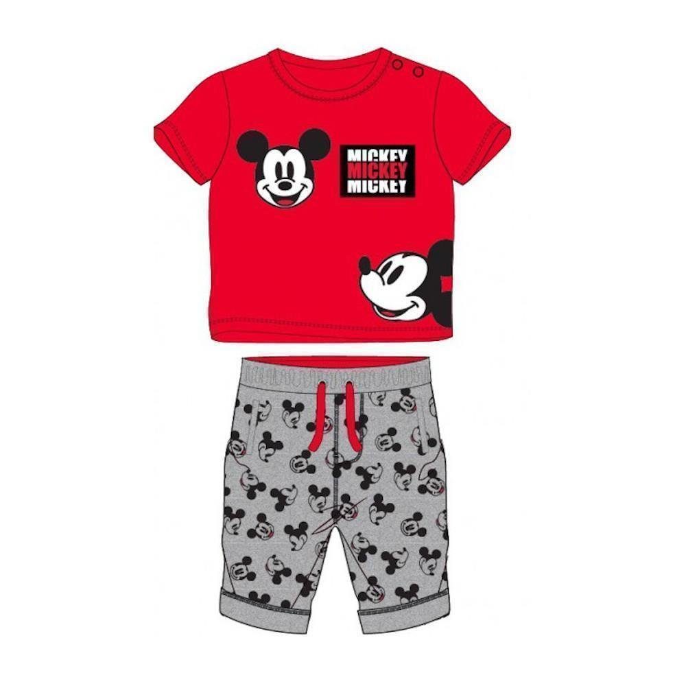EplusM Shirt & Hose Baby Set Kurzarm- Shirt rot mit grauer Hose, Mickey Mouse Motiv (Set, 2-tlg)