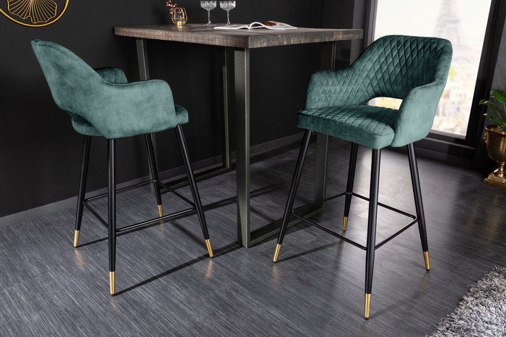 riess-ambiente Barhocker PARIS petrol/schwarz/gold - Samt, Metall, mit Armlehne & Ziersteppung (Einzelartikel, 1 St), gepolstert & im edlen Look – ideal für Kücheninsel & Hausbar