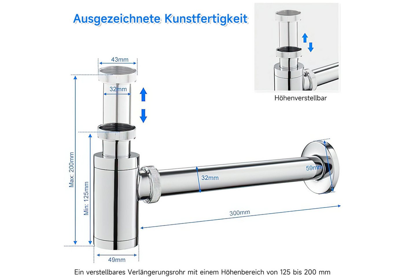 Thumbnail - SURFOU Siphon Messing Siphon Universal für Waschbecken Edelstahl Röhrensiphon, Verstellbar Syphon Sifon Abfluss Ablaufga...