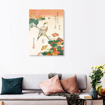 Posterlounge Acrylglasbild Katsushika Hokusai, Mirabilis Jalapa und Kernbeißer, Wohnzimmer Malerei