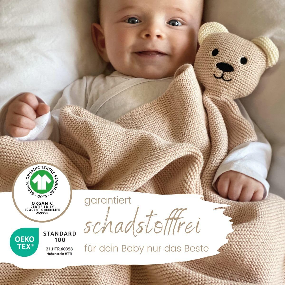 Babydecke DIKOS® Babydecke SCHMUSE-Bär Baby Geschenk Mädchen Junge Geschenkset, DIKOS, Geschenk zur Geburt, PREMIUM Qualität, 100 % BIO Baumwolle, nachhaltig – Bild 3 von 5