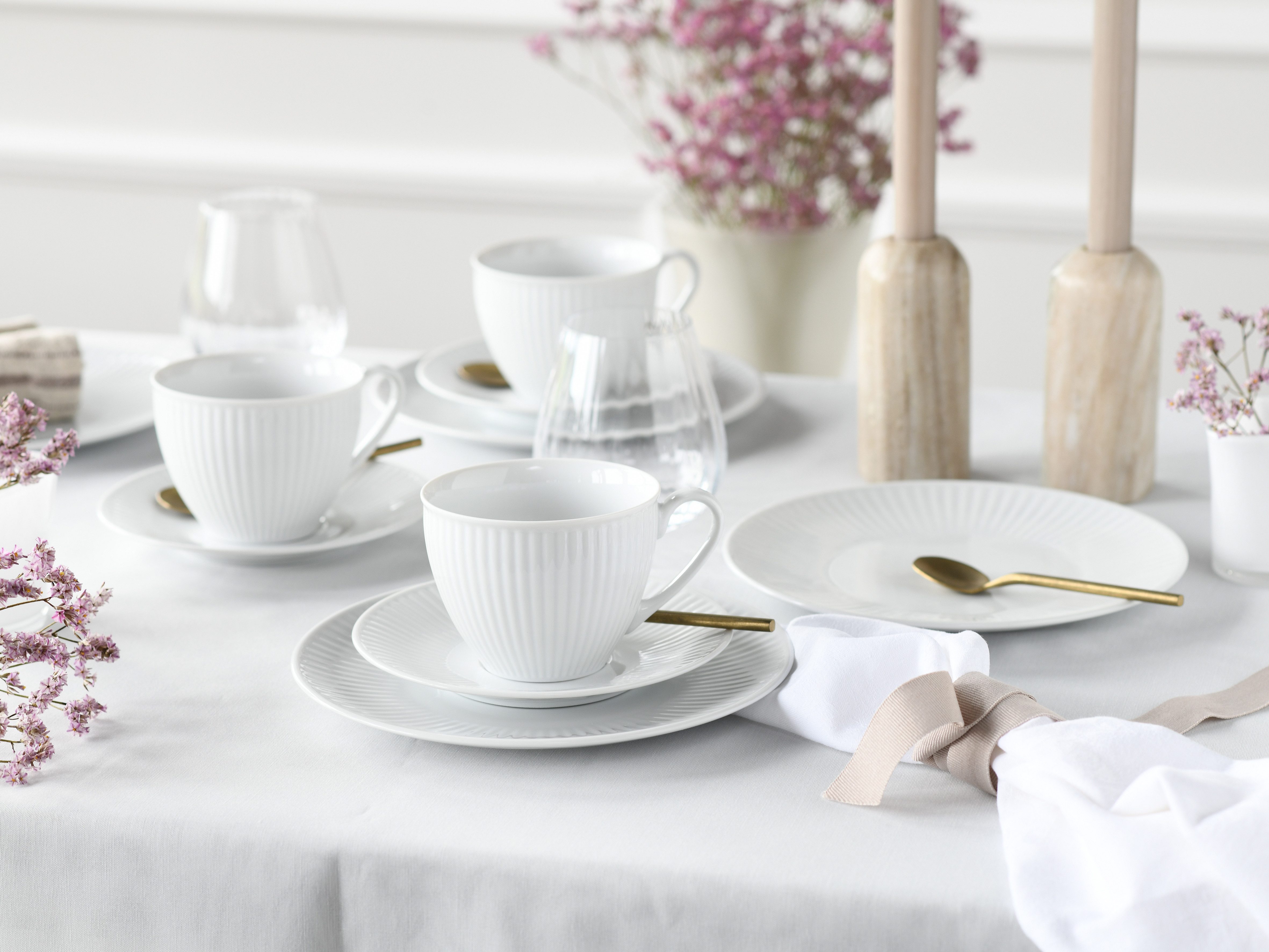 CreaTable Kaffeeservice Valencia Weiß, Kaffee-Service 18-tlg (18-tlg), 6 Personen, Porzellan, Elegant, Boho Chic