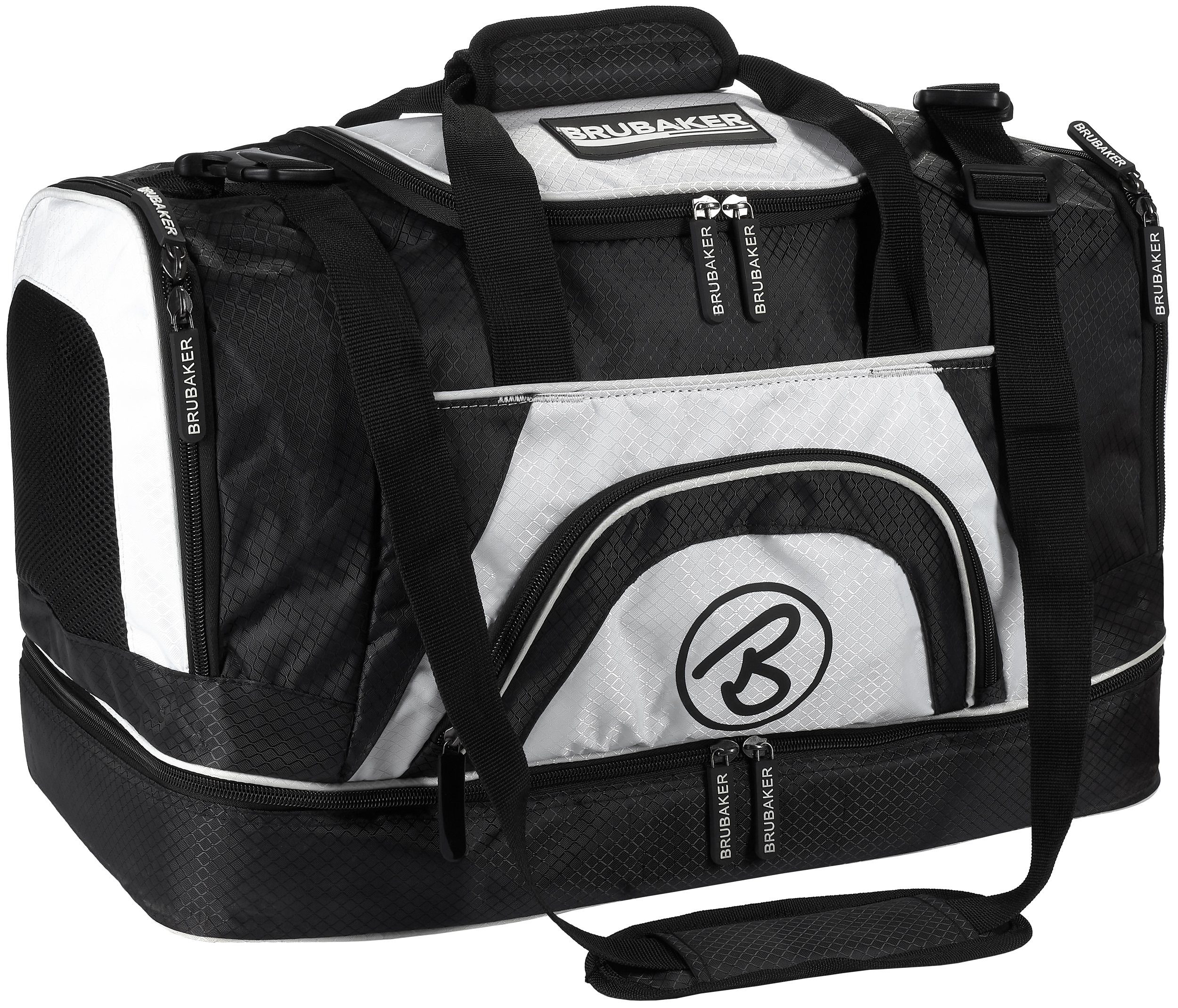 BRUBAKER Sporttasche XXL Trainingstasche 90 l oder 52 l (1-tlg., Reisetasche mit Schuhfach und Nassfach), Fitnesstasche mit abnehmbarem Schultergurt Weiß und Schwarz