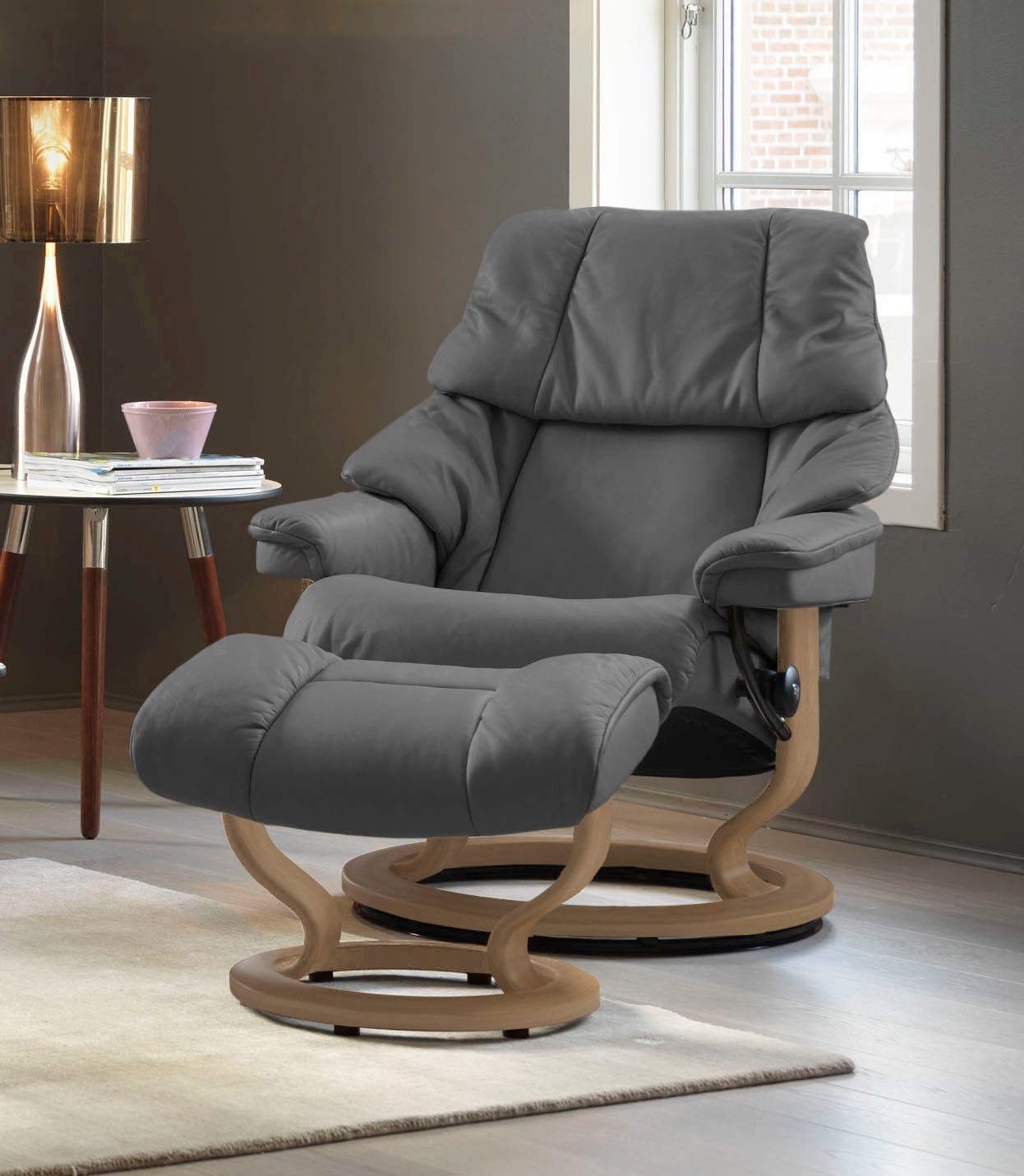 Stressless® Relaxsessel Reno (Set, Relaxsessel mit Табуретки), mit Табуретки, mit Classic Base, Размер S, M & L, Gestell Eiche
