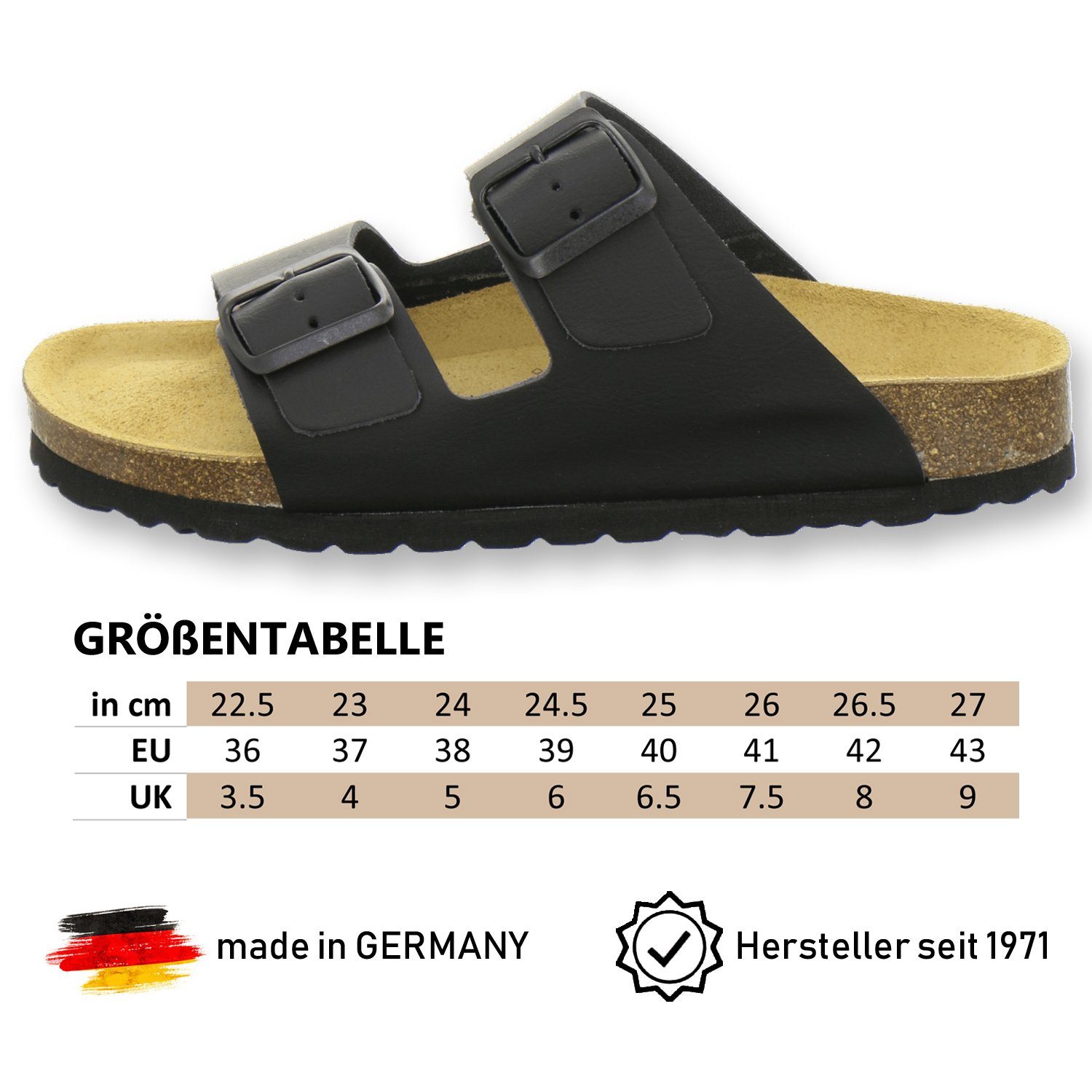 Leder aus AFS-Schuhe Glattleder für mit Germany Damen schwarz Pantolette Fussbett, in Made 2100