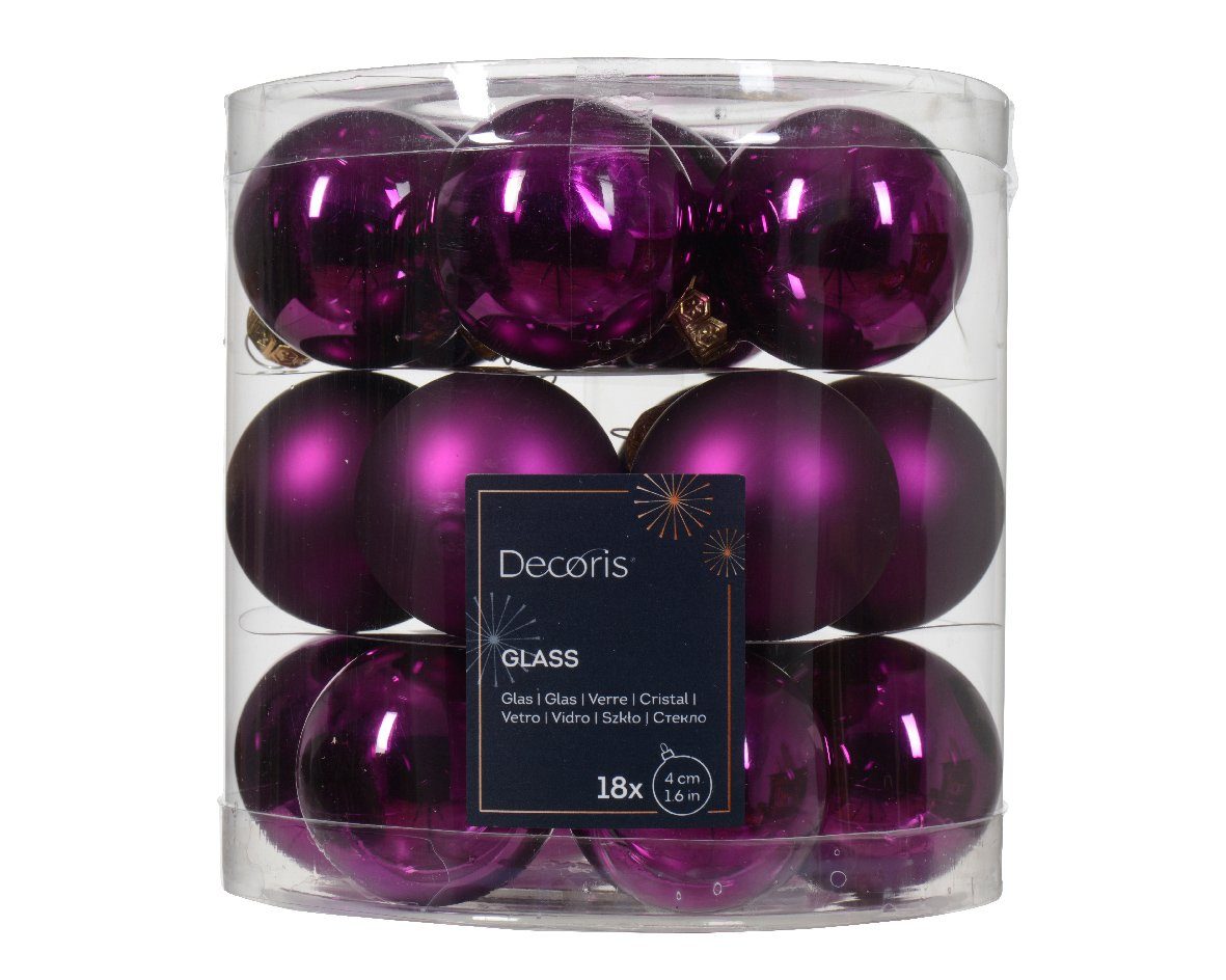 Decoris season decorations Weihnachtsbaumkugel, Weihnachtskugeln Glas 4cm 18 Stück - Violett