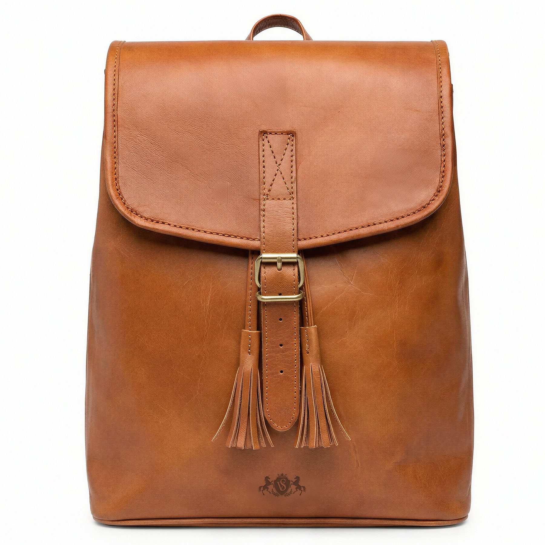 SID & VAIN Rucksack echt Leder Rucksack 15 Zoll Laptop Fach chestnut, Cityrucksack 15,4 Zoll Echtleder, Rucksack Damen Herren hellbraun