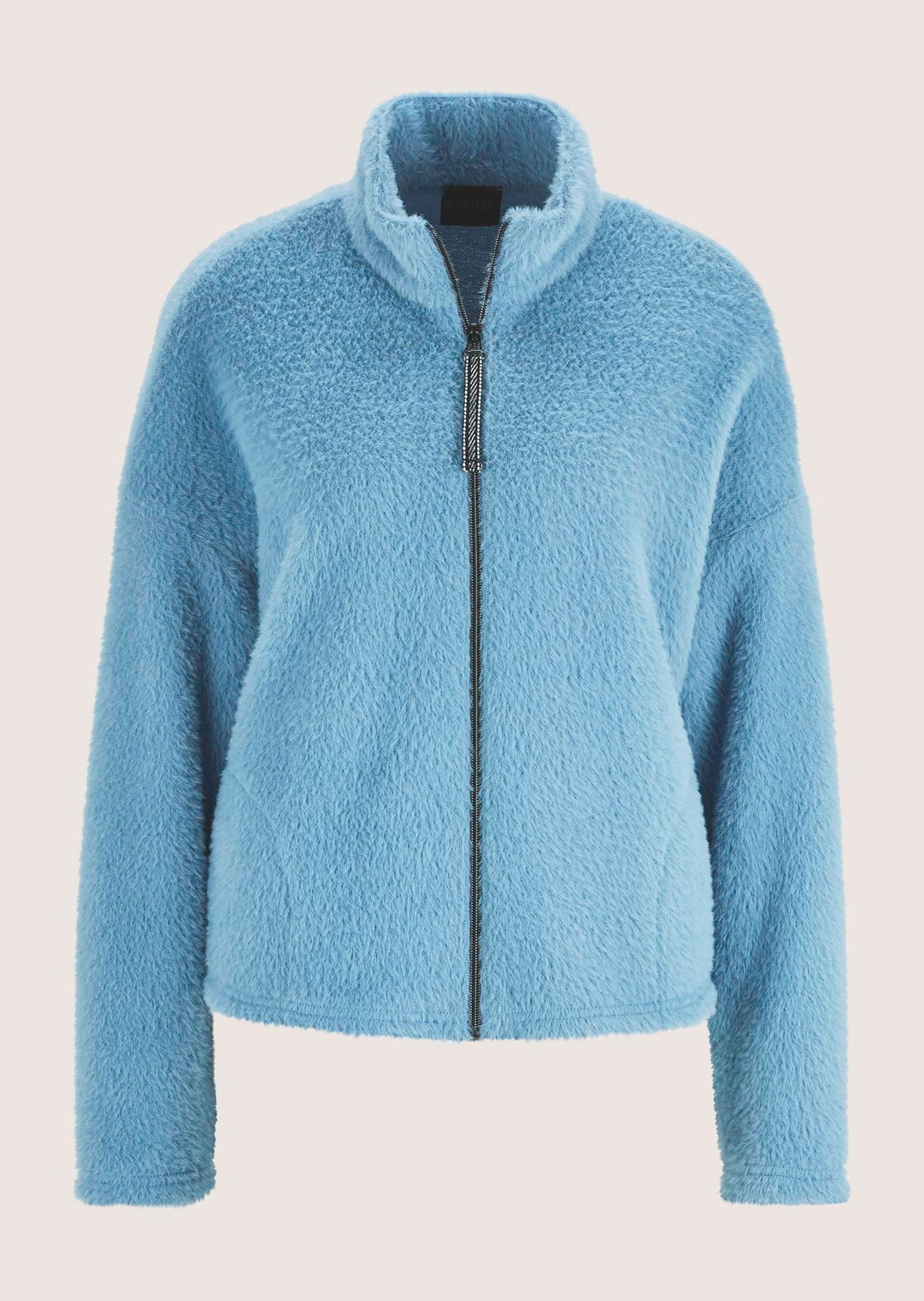 MADELEINE Outdoorjacke Trendige Kurzjacke mit Stehkragen Kuscheliger Webpelz mit sportivem Reißverschluss und langen Ärmeln