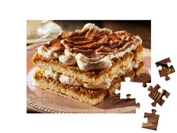 puzzleYOU Puzzle Luftiger Tiramisu-Kuchen, frisch und hausgemacht, 48 Puzzleteile, puzzleYOU-Kollektionen Essen und Trinken