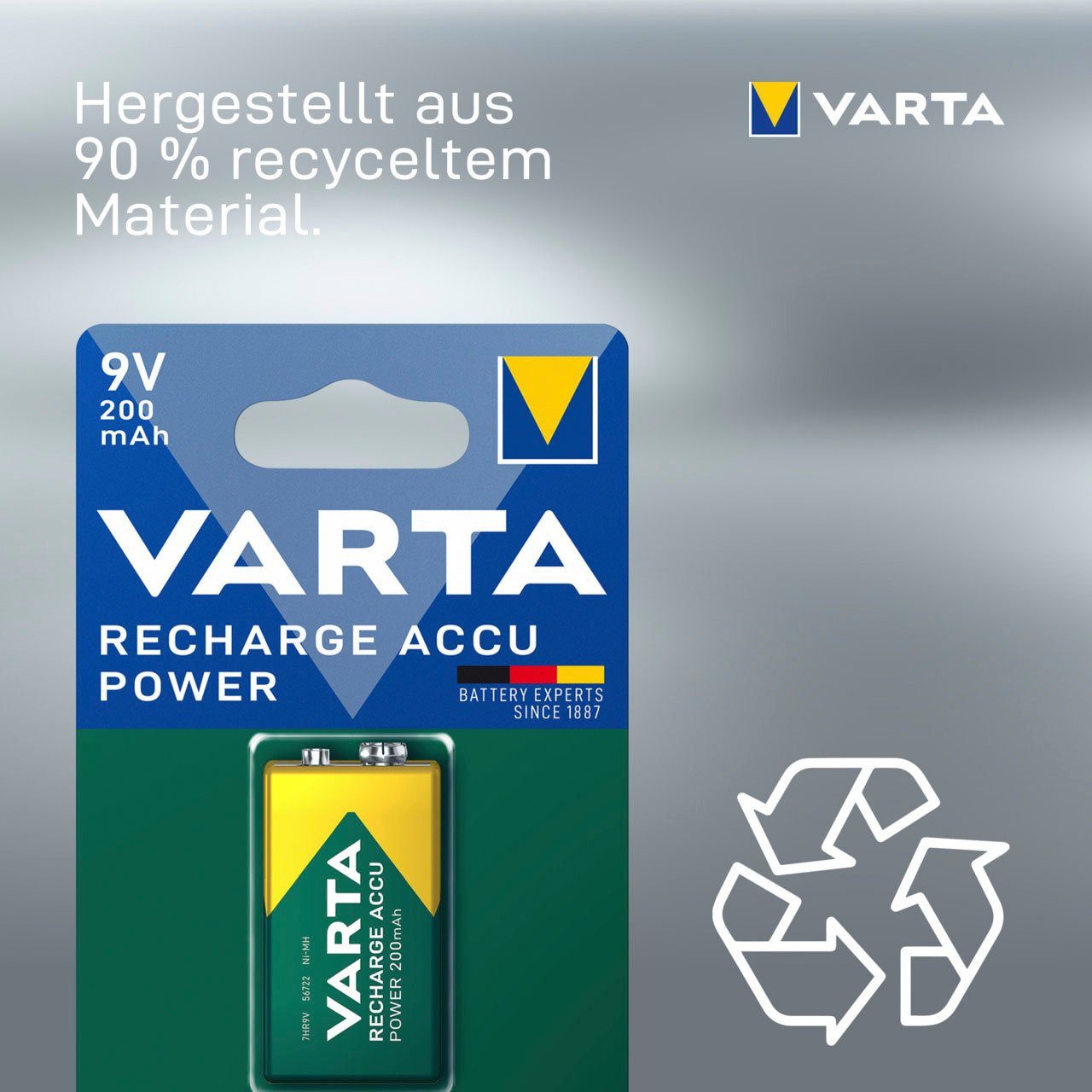 VARTA RECHARGE ACCU Power vorgeladener 9V NiMH Akku (200mAh) Batterie, (9 V, 1 St)