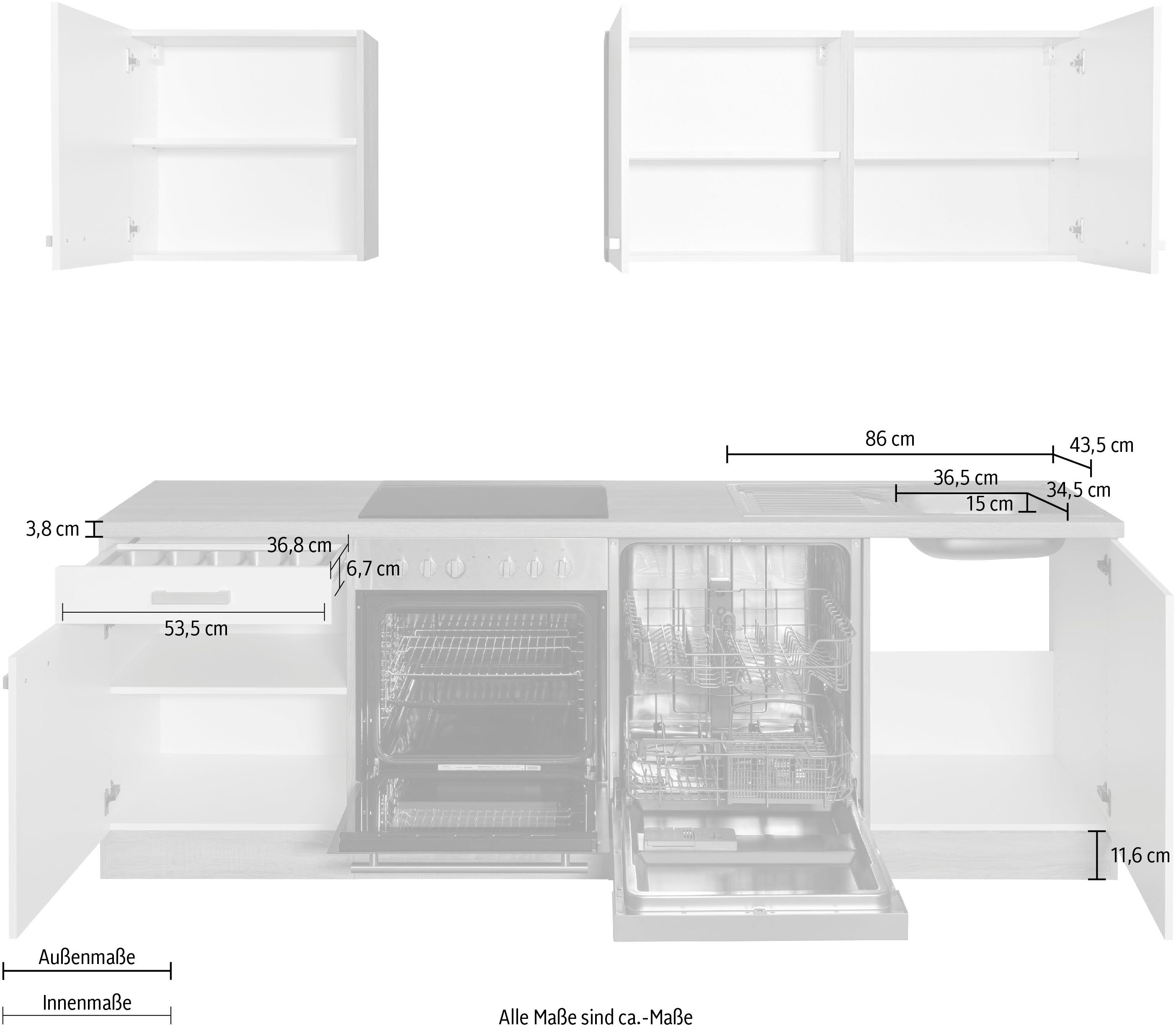 OPTIFIT Küchenzeile Leer Breite 240 cm, mit Hanseatic E-Geräten, inkl. Geschirrspüler