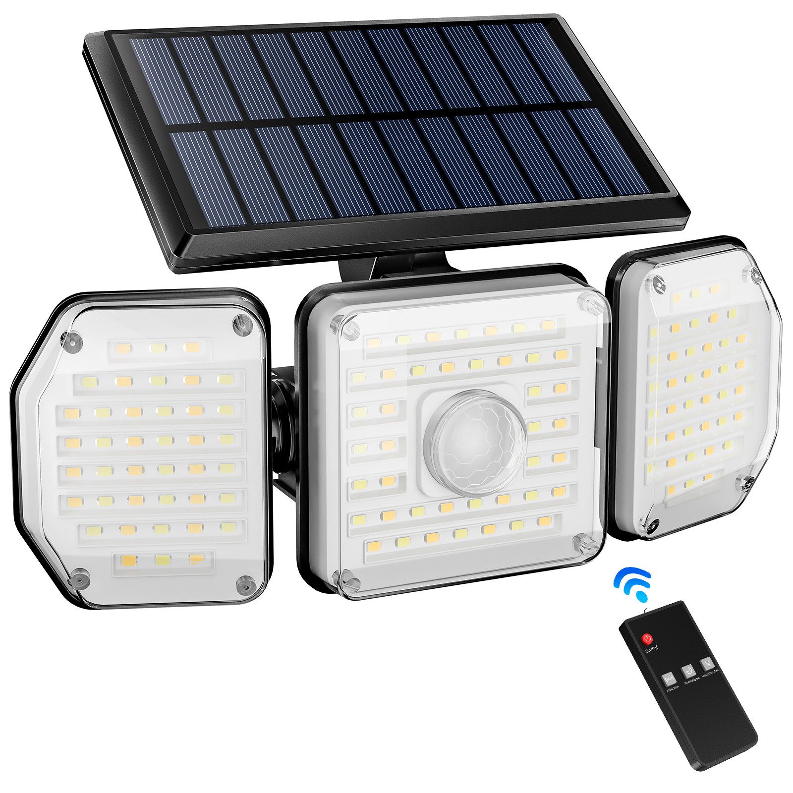 Salcar LED Solarleuchte Solarleuchte 122 LED für Außen mit Bewegungsmelder Wasserdicht, Solar Außenleuchte Wandleuchte 3 Lichtmodi, mit Fernbedienung