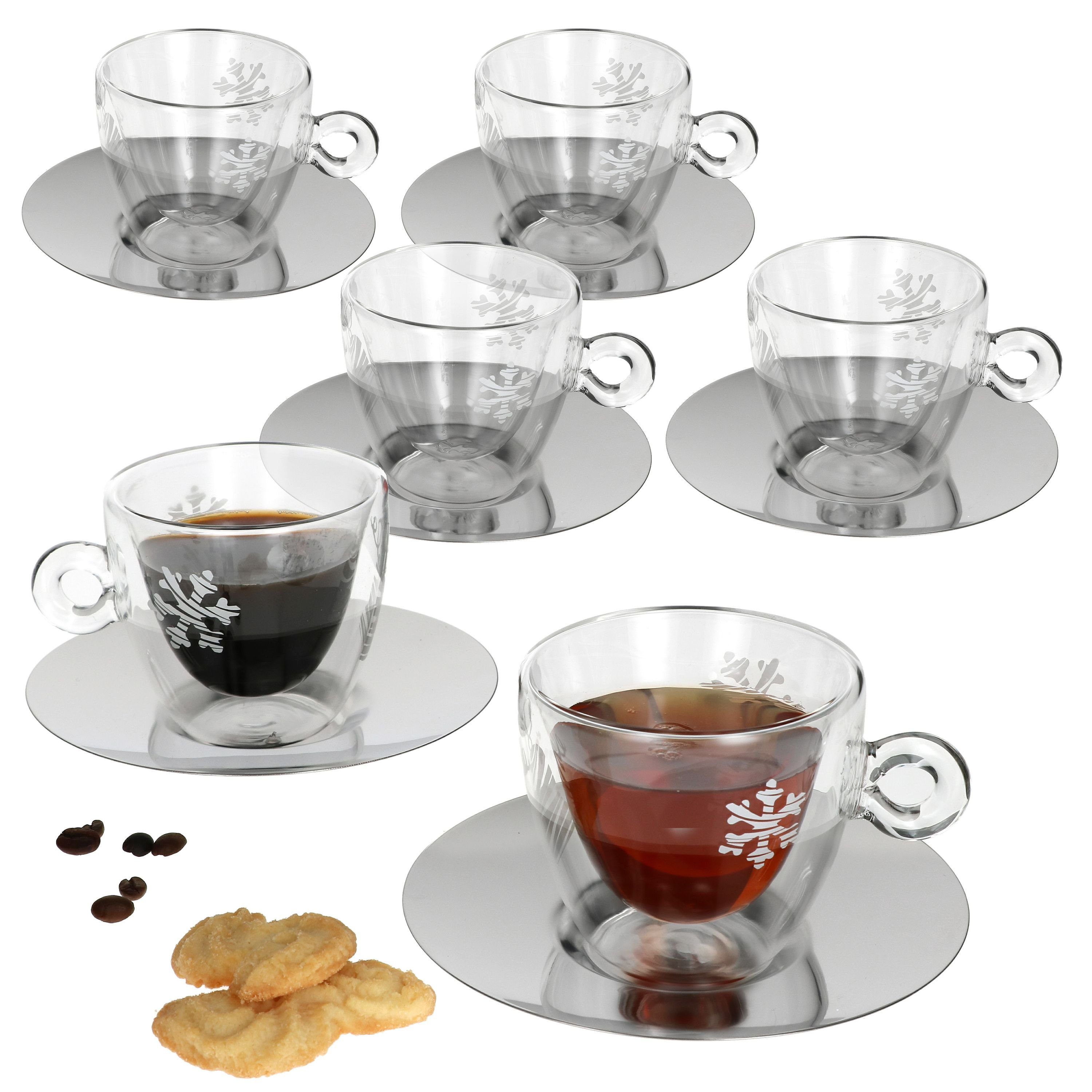 MamboCat Latte-Macchiato-Glas 6er Set Thermo Glastasse Christmas 165ml mit Untertasse, Glas