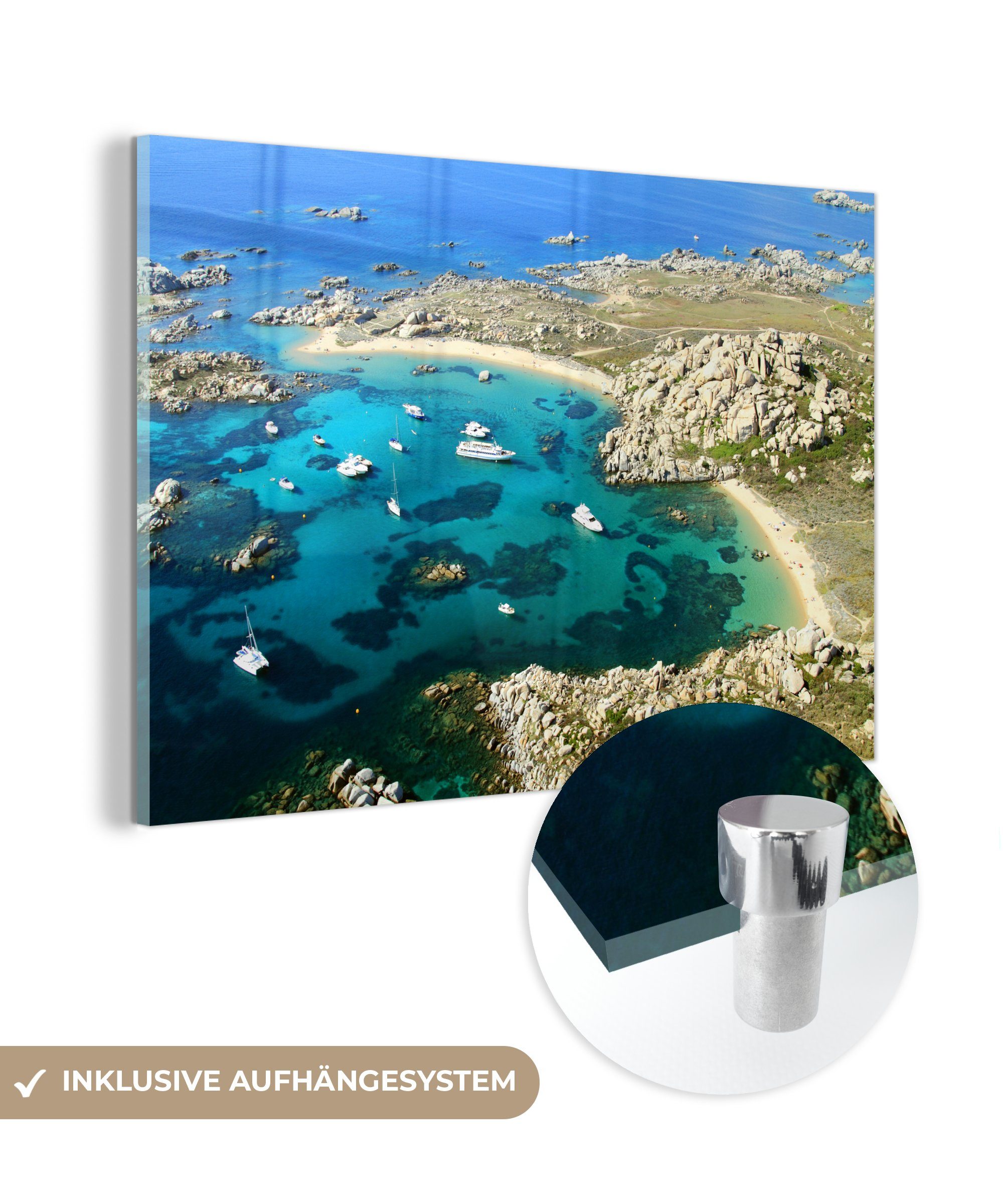 MuchoWow Acrylglasbild Felsige Bucht auf Korsika in Europa, (1 St), Acrylglasbilder Wohnzimmer & Schlafzimmer
