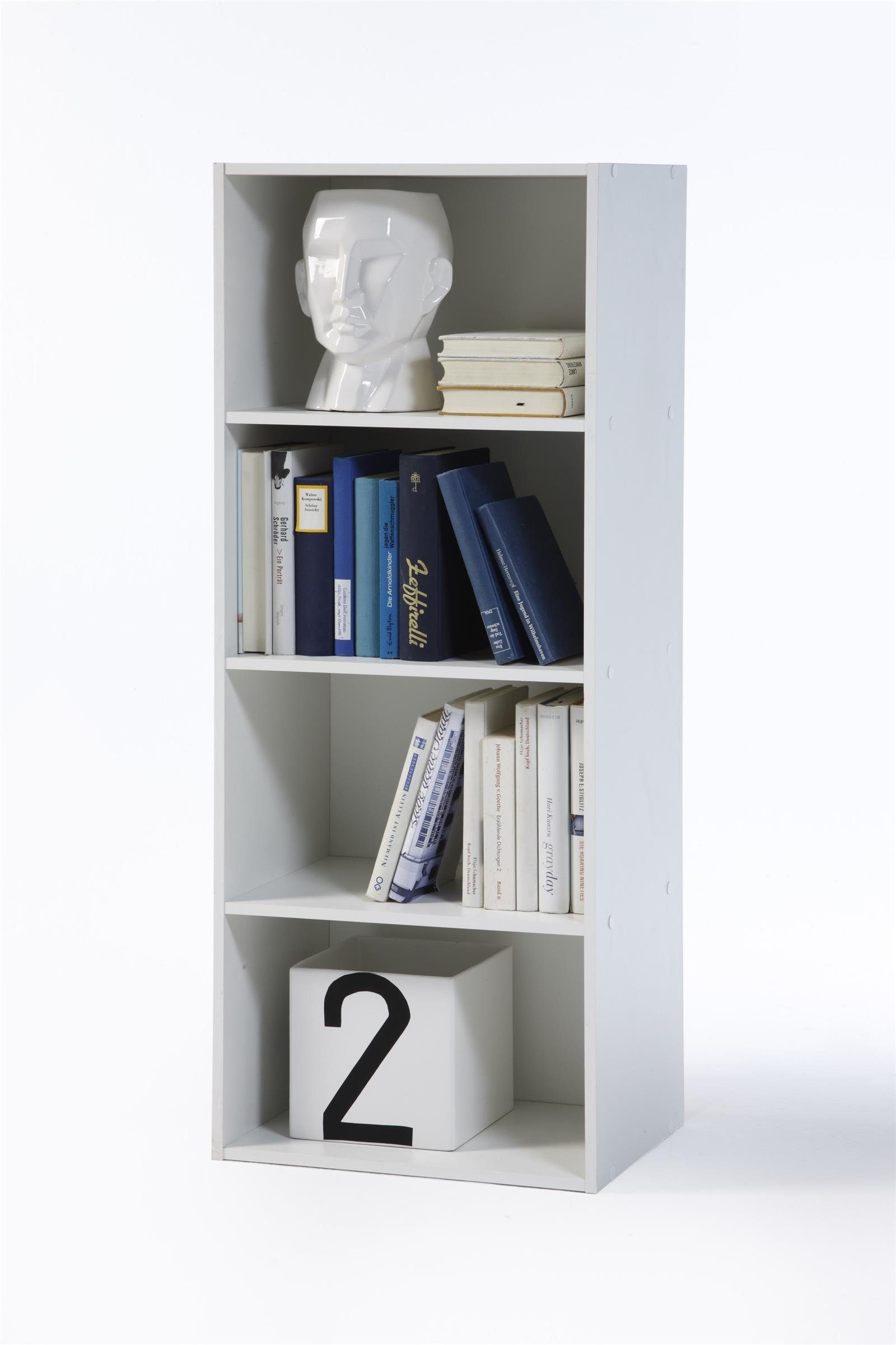 möbelando Regal Kenosha, Modernes Regal aus Spanplatte in Weiß mit 3 Konstruktionsböden. Breite 42 cm, Höhe 106 cm, Tiefe 29 cm