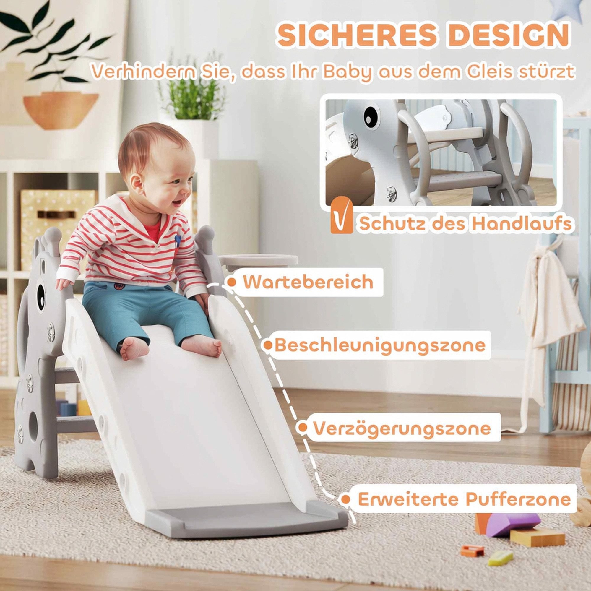 AIYAPLAY Rutsche Kinder 3-in-1 Kinderrutsche Gartenrutsche für 1-3 Jahre, (Rutsche mit Basketball für Kinder 1 bis 3 Jahre, 1-tlg., Indoor), 106 x 51,5 x 52 cm, – Bild 4 von 5