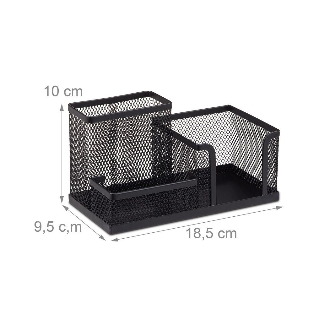 relaxdays Aufbewahrungskorb Schreibtischköcher 3 Fächer Mesh-Optik schwarz günstig online kaufen