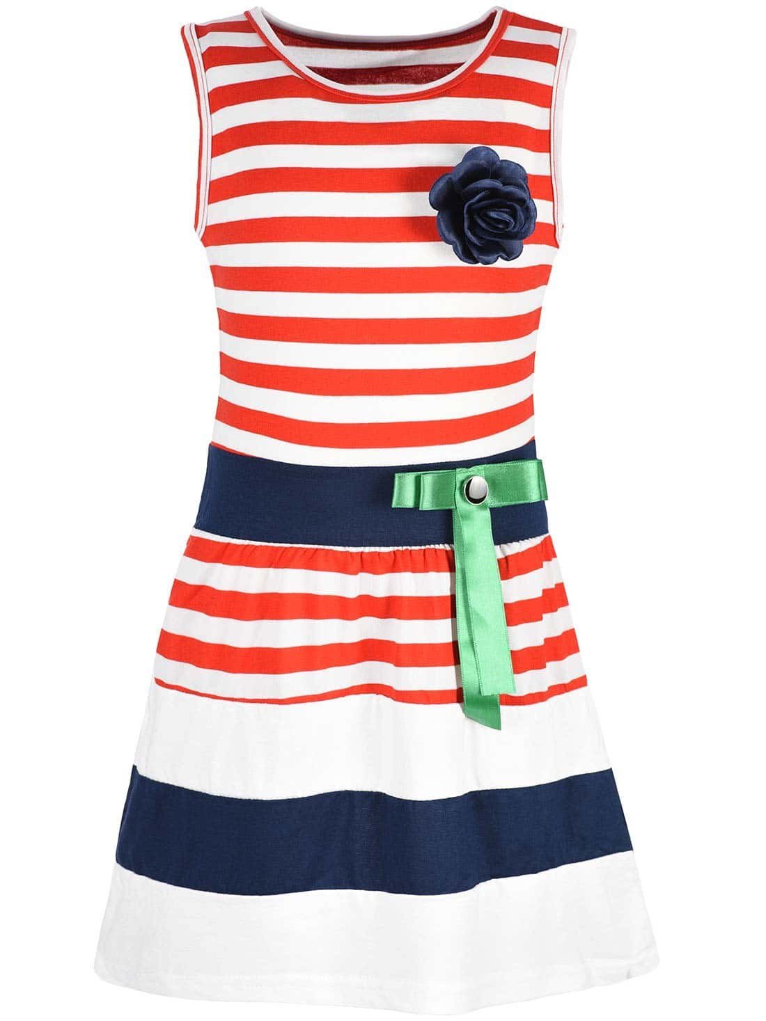 KMISSO Jerseykleid Mädchen Sommer Kleid gestreift mit Schleife 30049 (1-tlg) Schleife